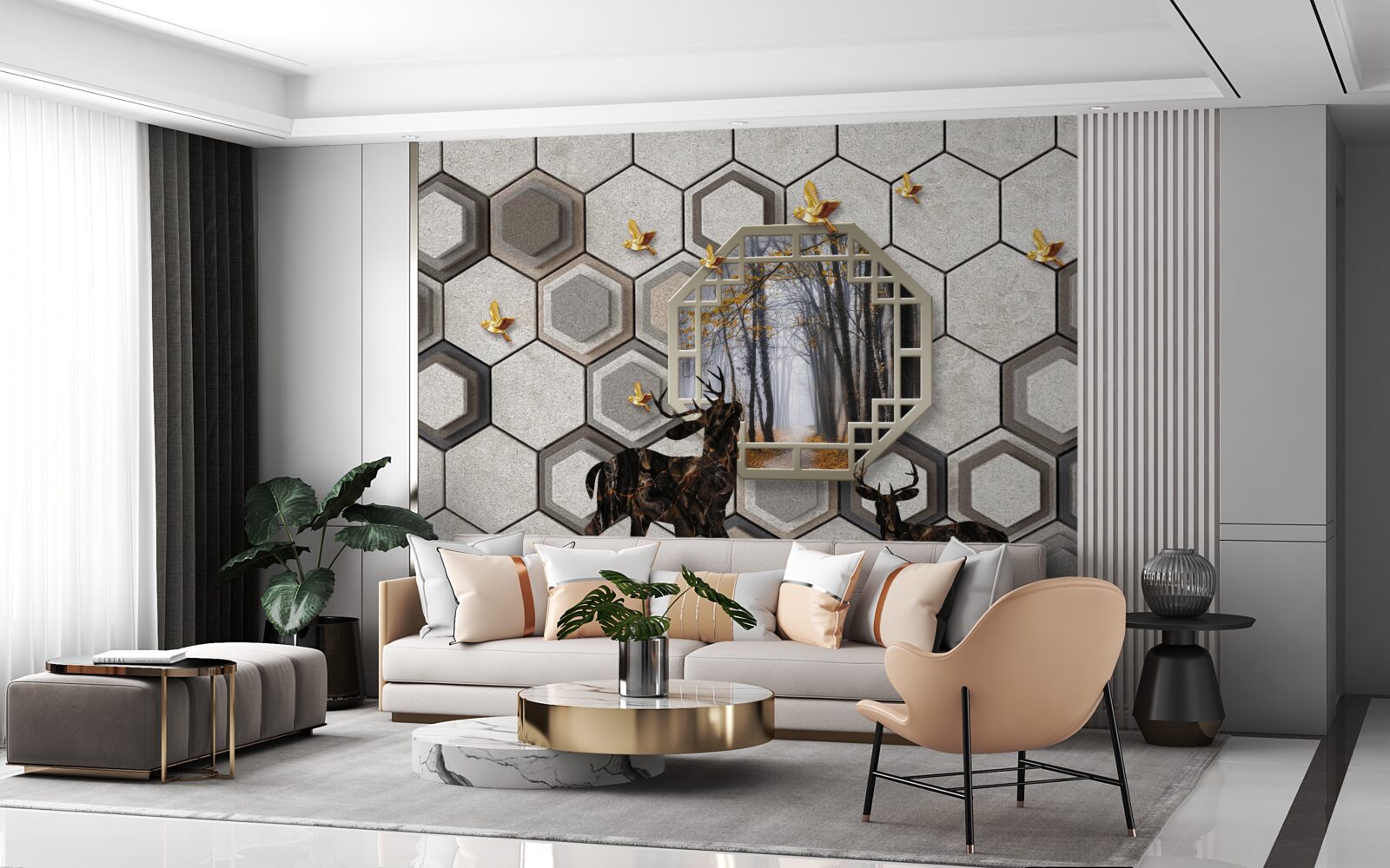 Fototapet cerb pe un fundal de pădure creat cu mozaicuri