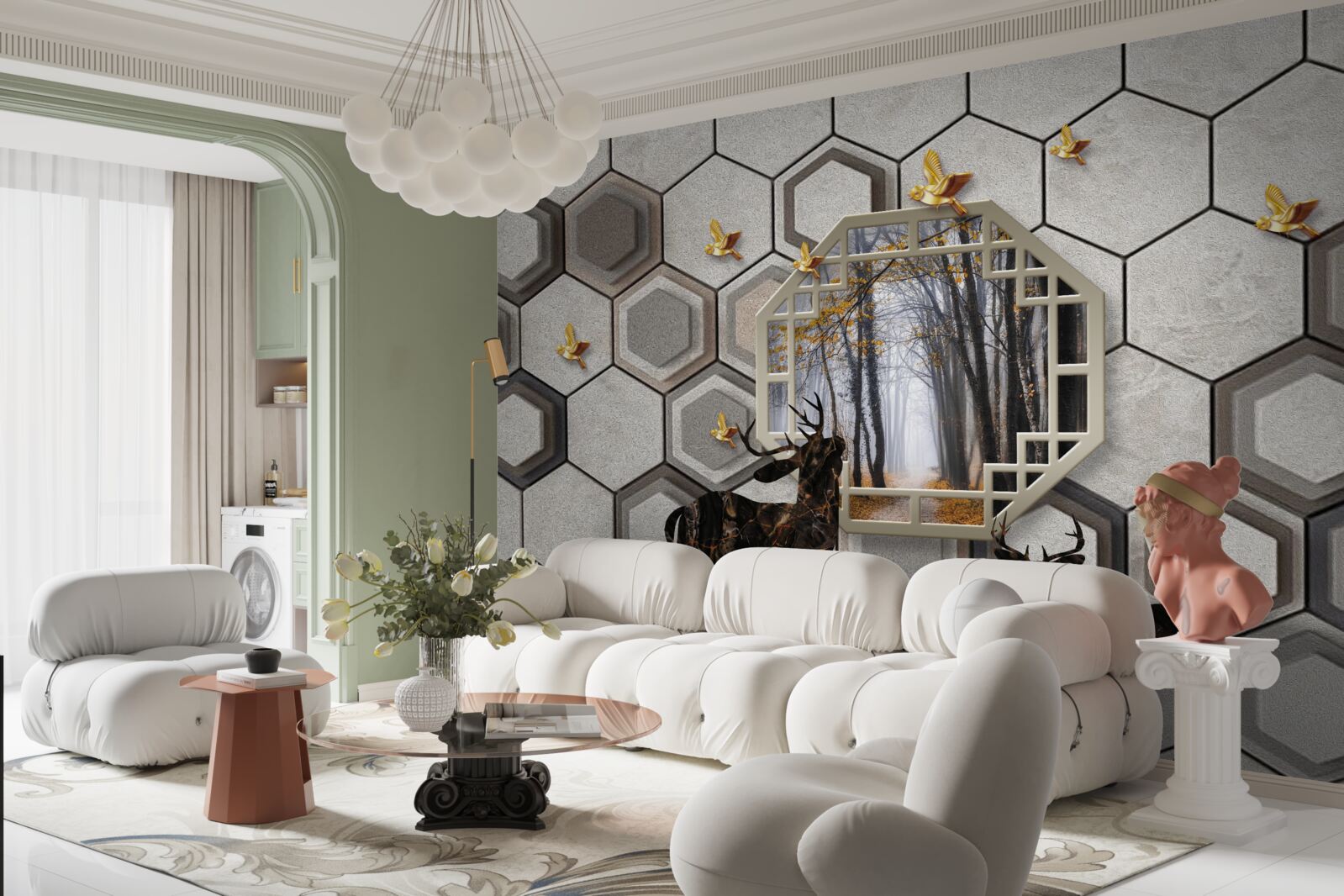 Fototapet cerb pe un fundal de pădure creat cu mozaicuri