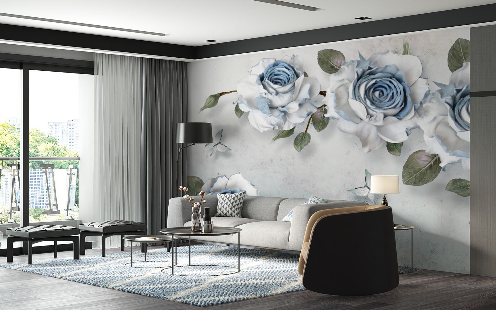 Fototapet muguri impresionanți, albi ca zăpada, cu un centru albastru