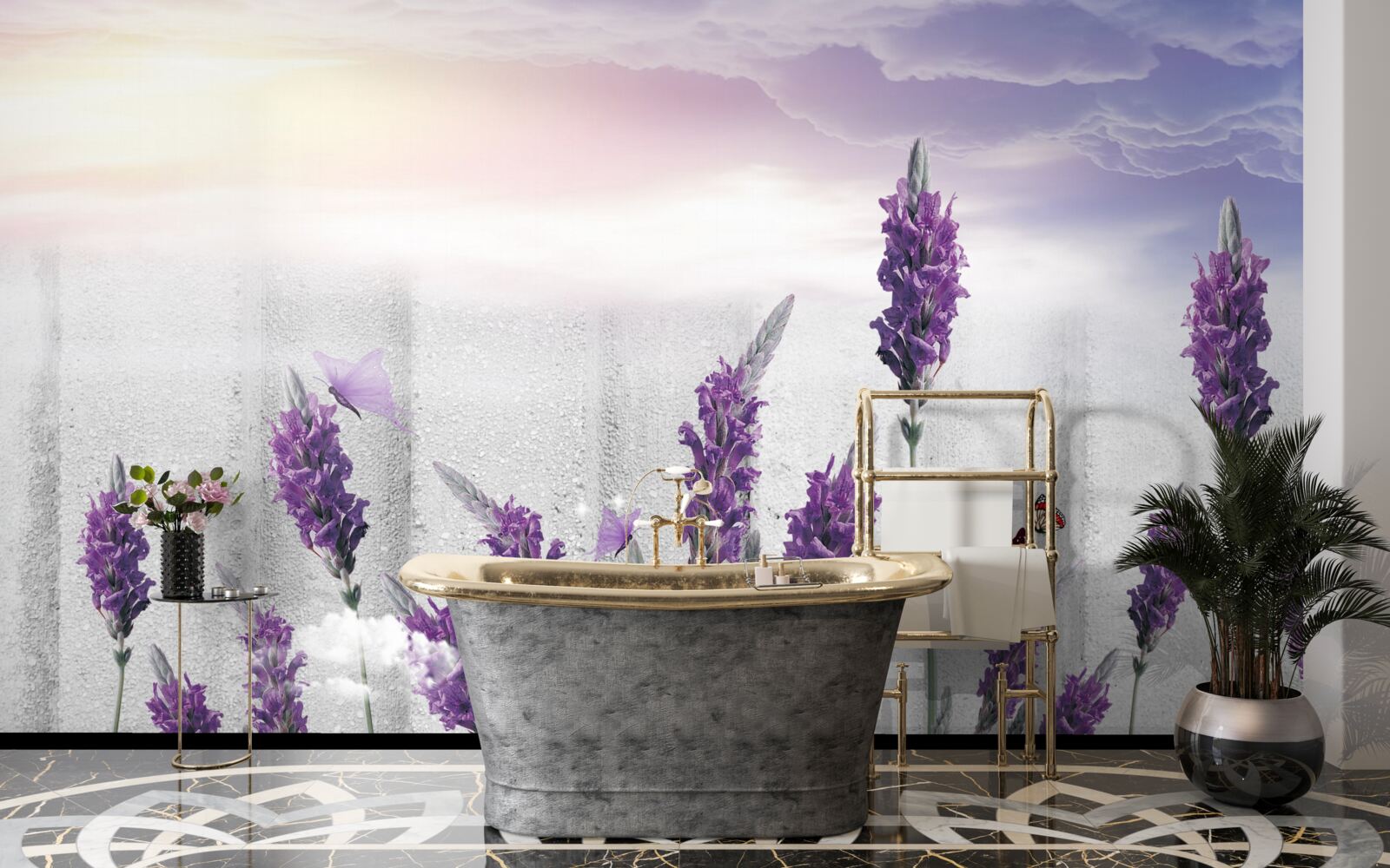 Fototapet fundal celestial cu nuanțe abstracte de lavandă