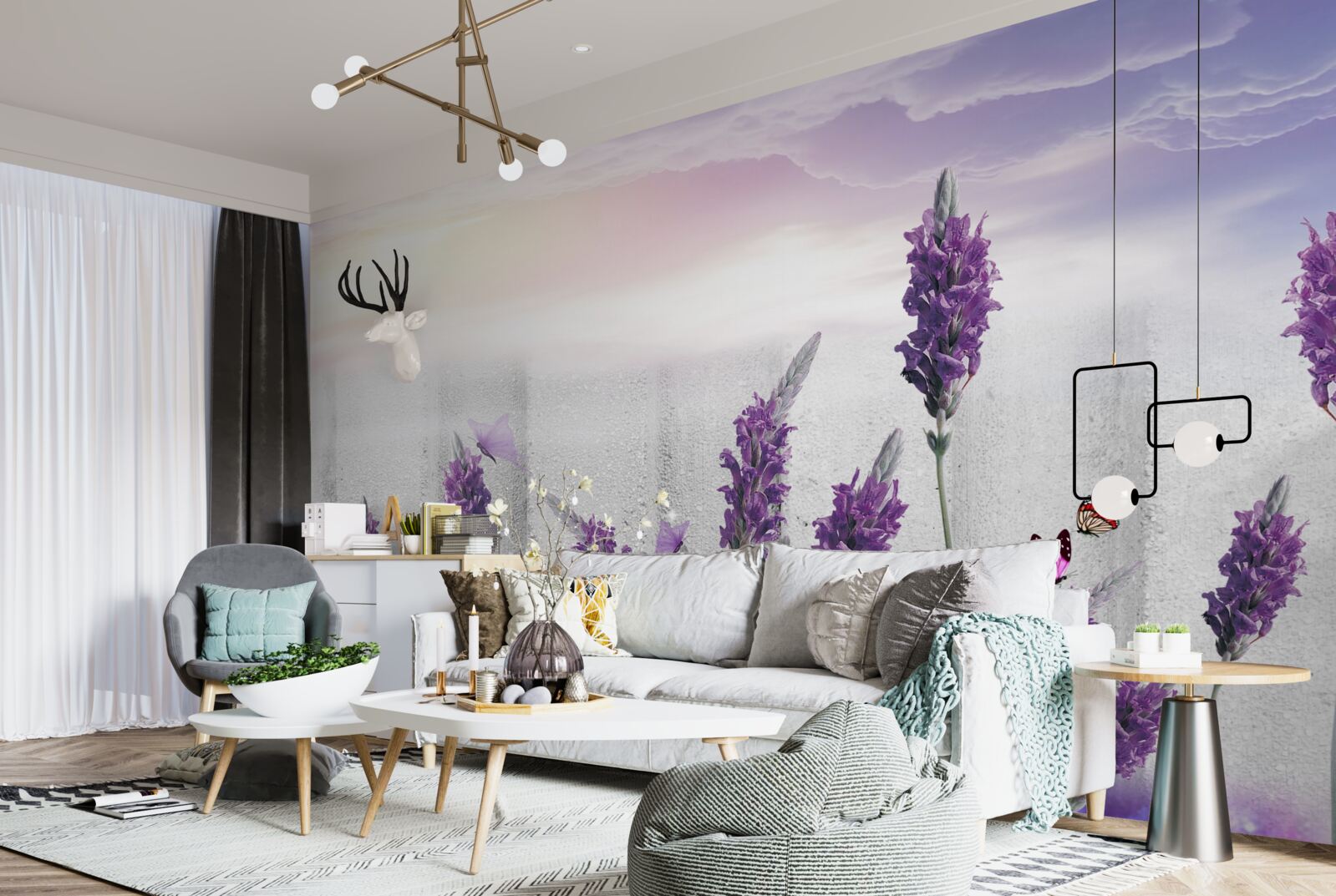 Fototapet fundal celestial cu nuanțe abstracte de lavandă