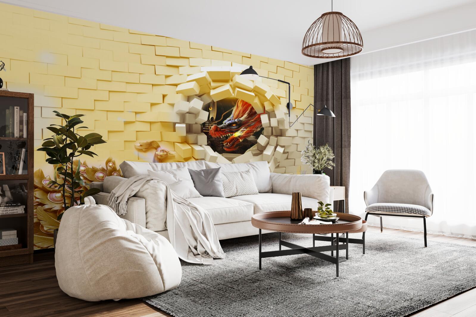 Fototapet Zidul este distrus de un păun