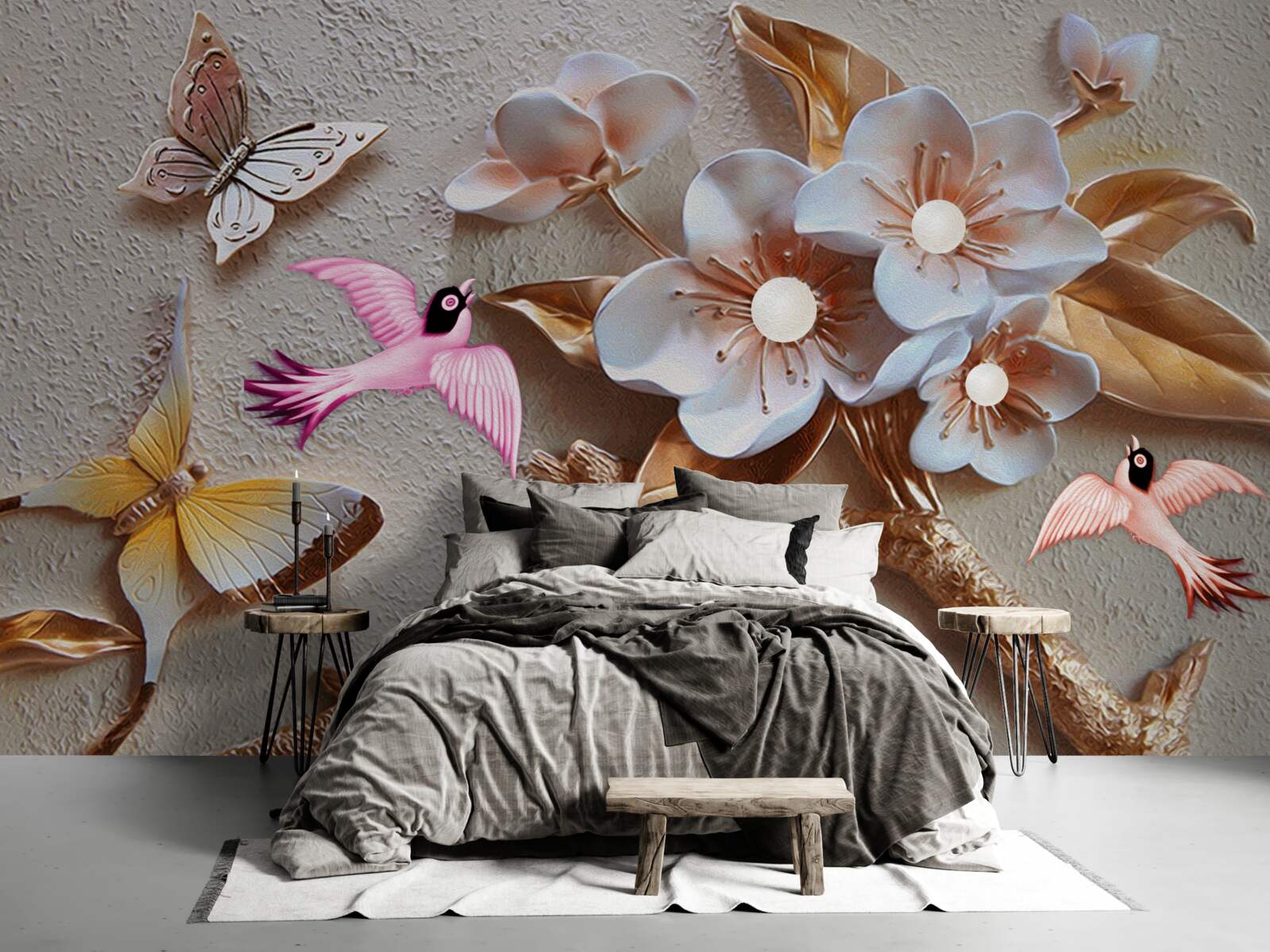 Fototapet florile aduc bucurie fluturilor și rândunicilor