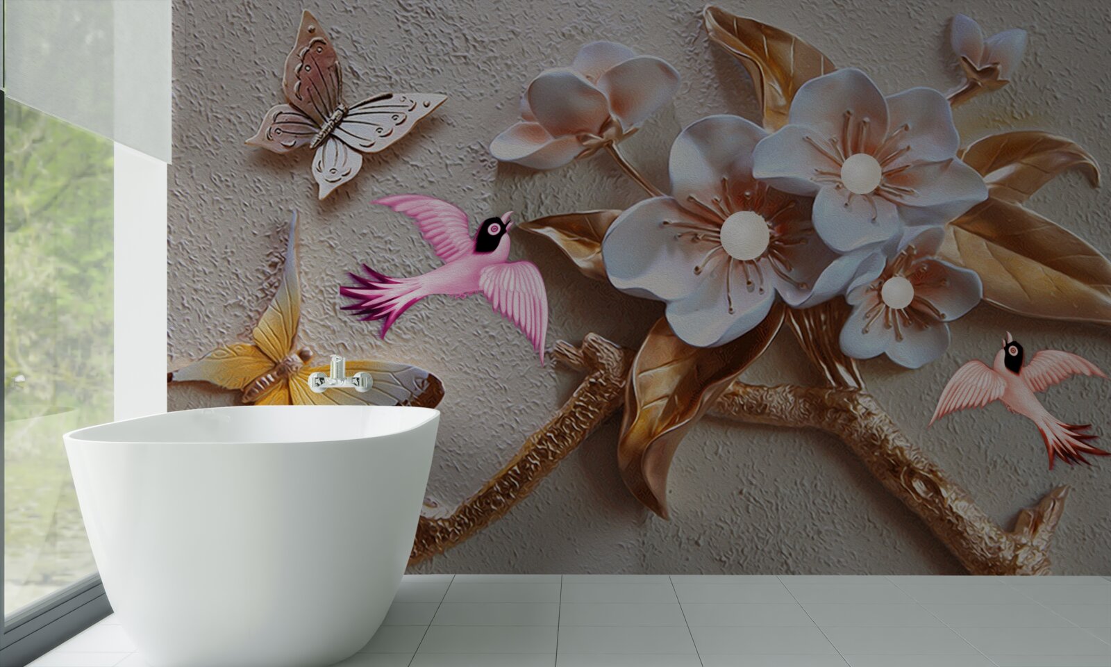 Fototapet florile aduc bucurie fluturilor și rândunicilor