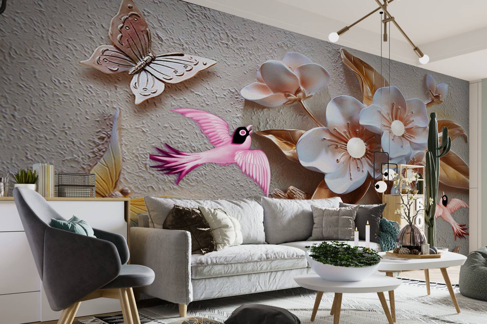 Fototapet florile aduc bucurie fluturilor și rândunicilor