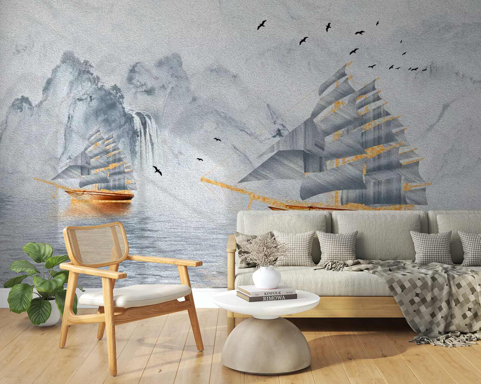 Fototapet o navă pitorească iese din port