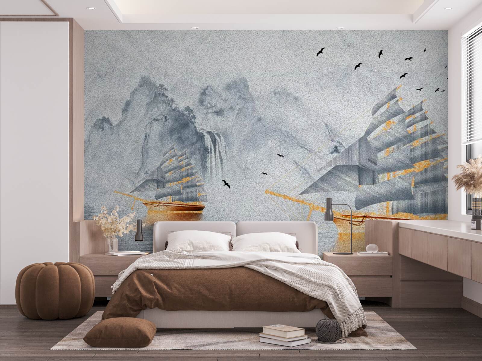 Fototapet o navă pitorească iese din port