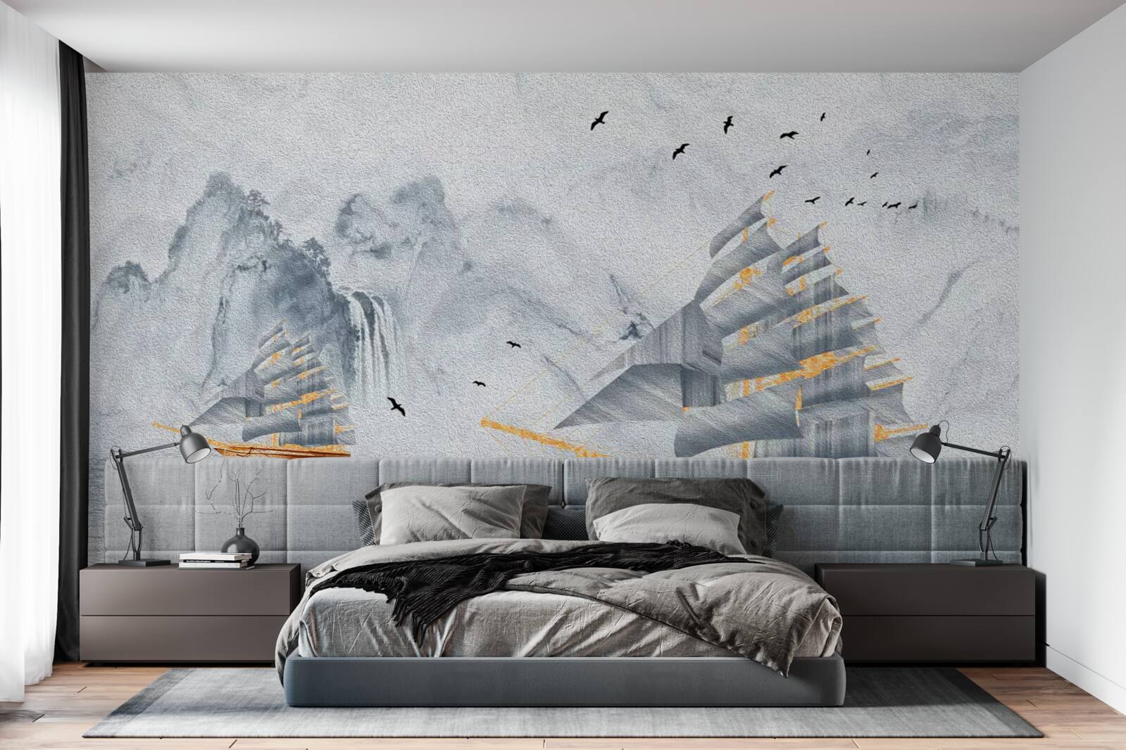 Fototapet o navă pitorească iese din port