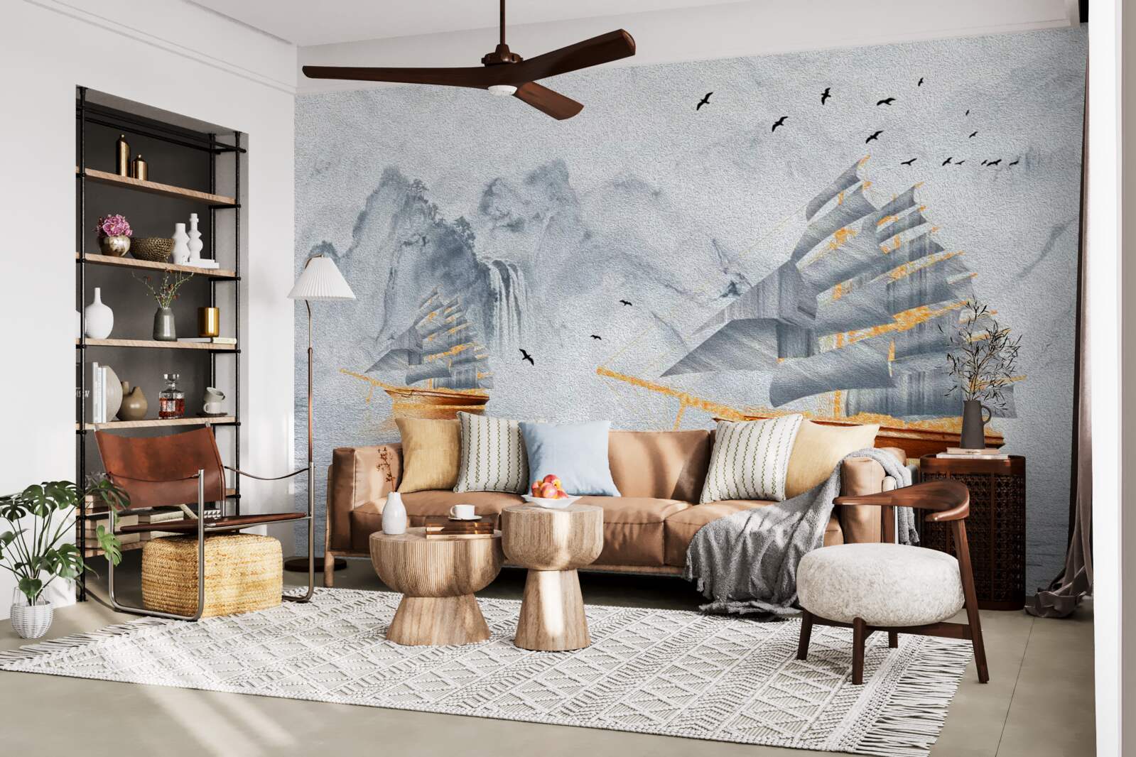 Fototapet o navă pitorească iese din port