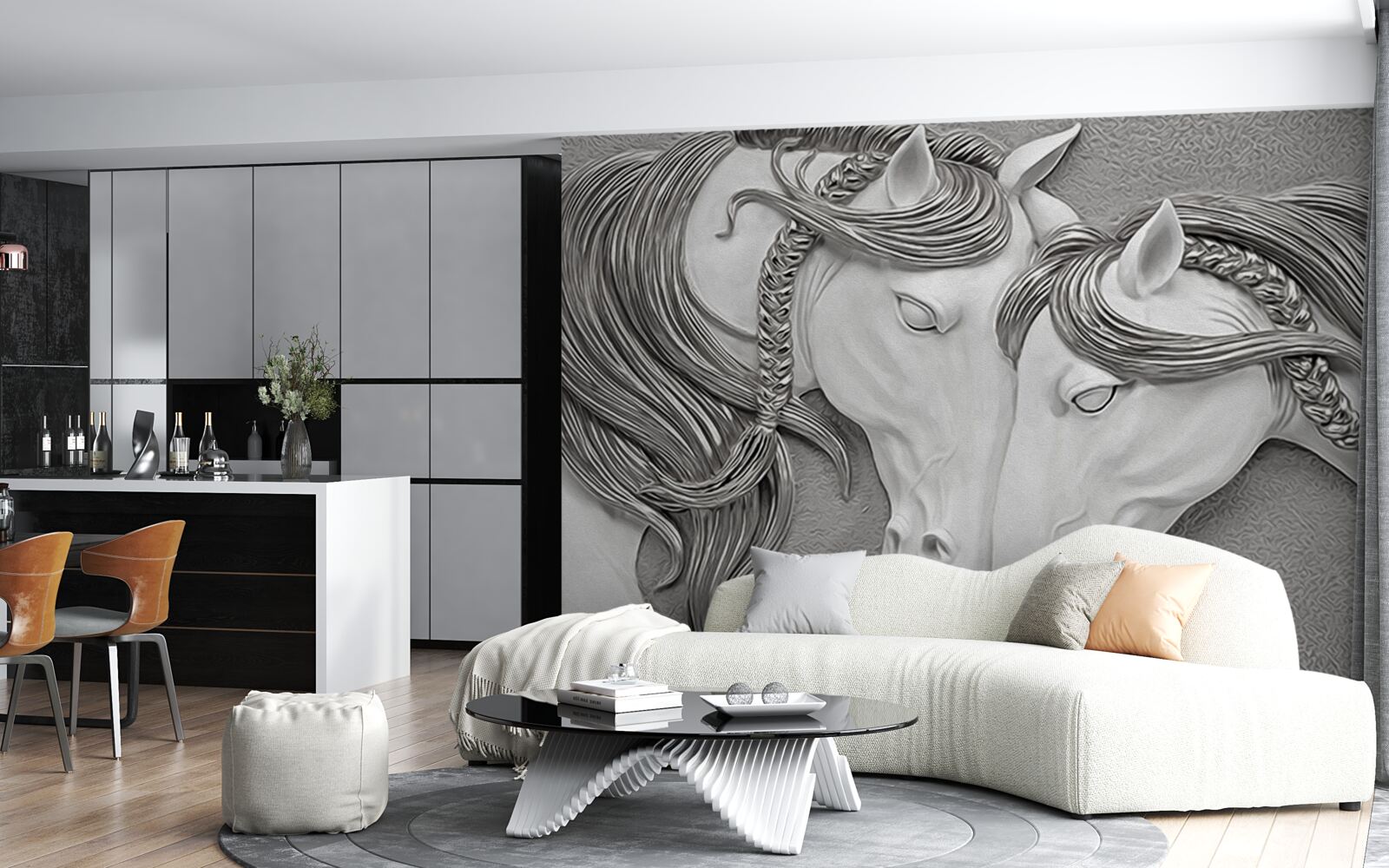 Fototapet relief reprezentând cai îndrăgostiți