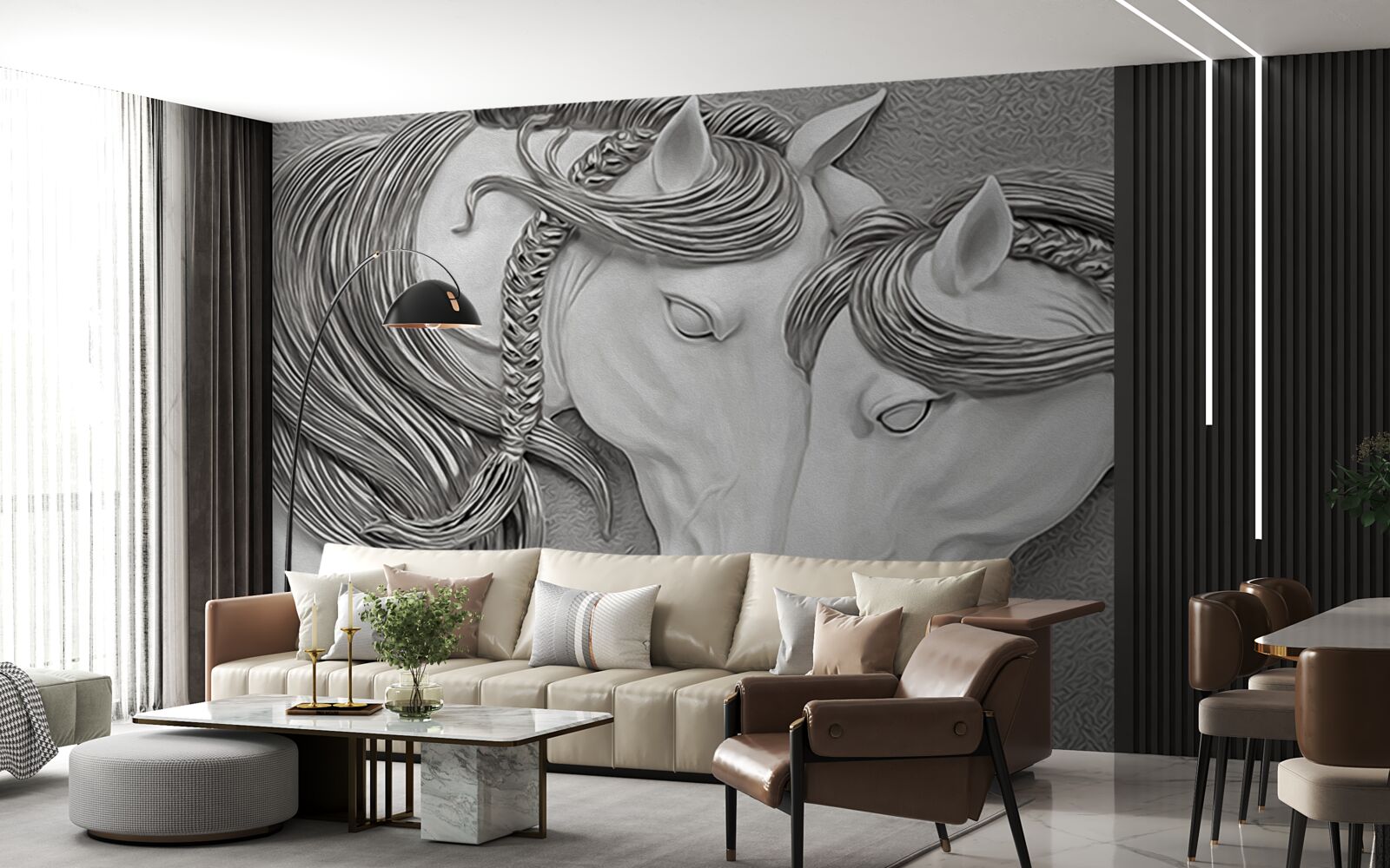 Fototapet relief reprezentând cai îndrăgostiți