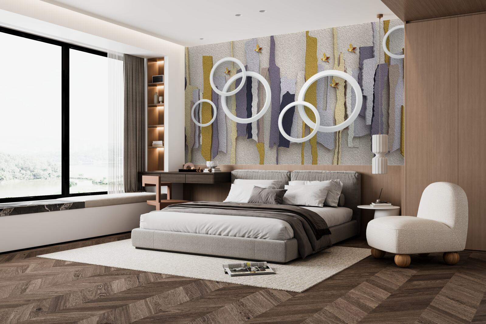 Fototapet fundal abstract cu cercuri albe