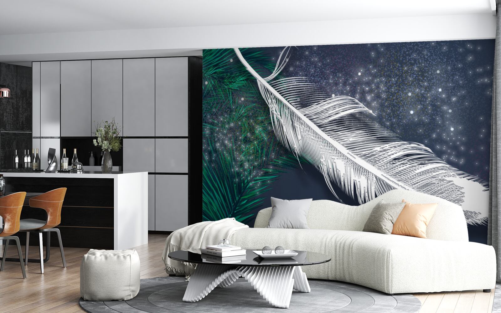 Fototapet plumaj volumetric alb ca zăpada