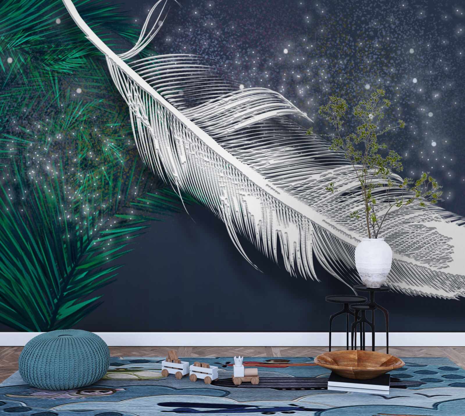 Fototapet plumaj volumetric alb ca zăpada