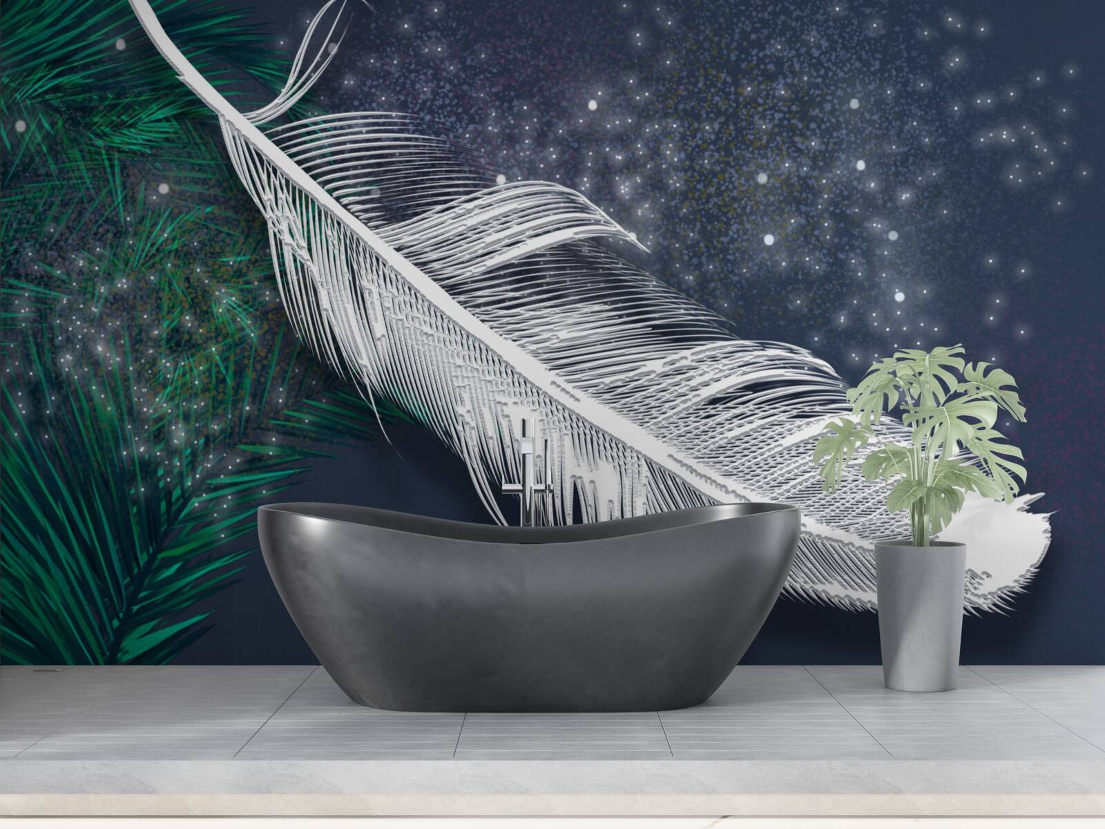 Fototapet plumaj volumetric alb ca zăpada