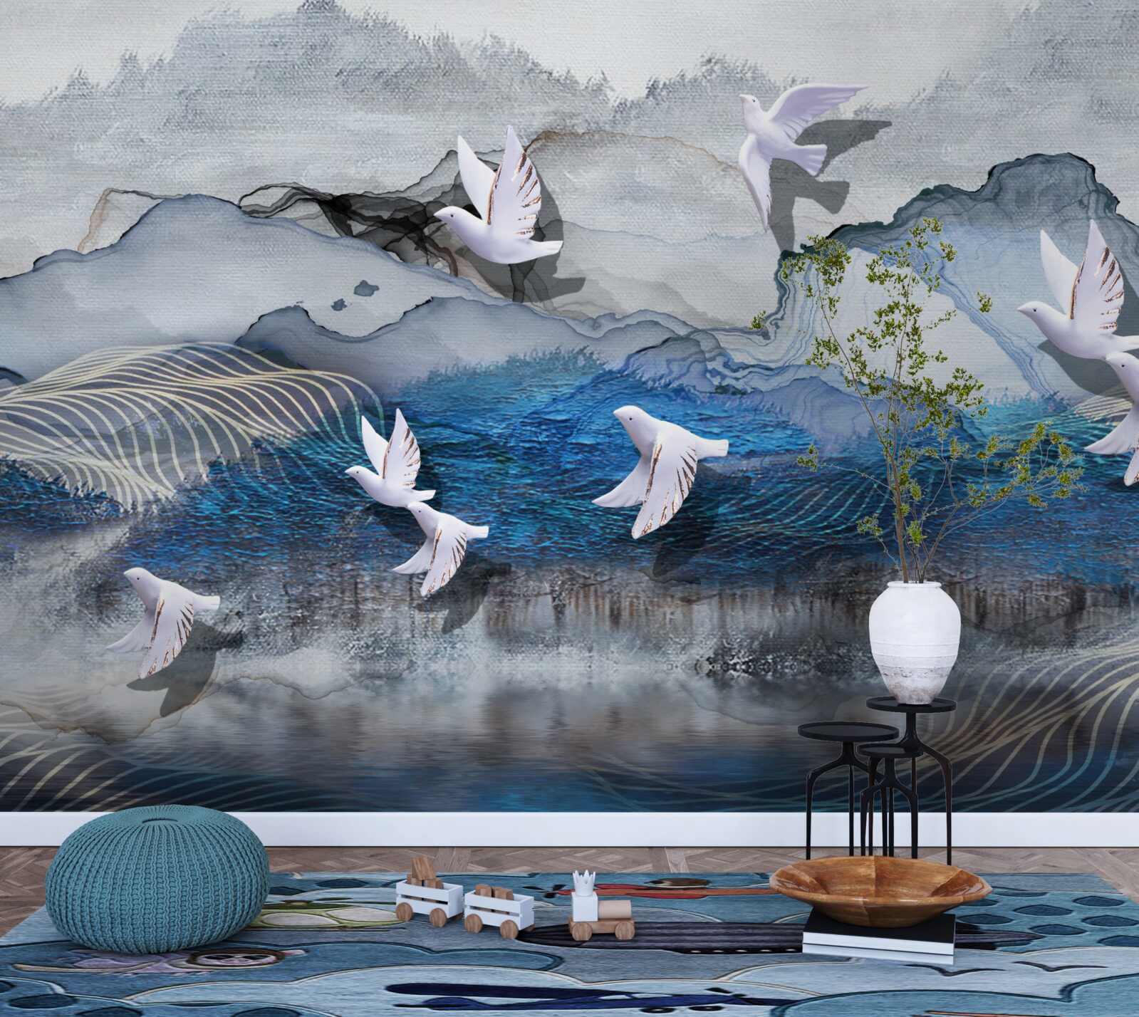 Fototapet Lebedele zboară deasupra furtunii