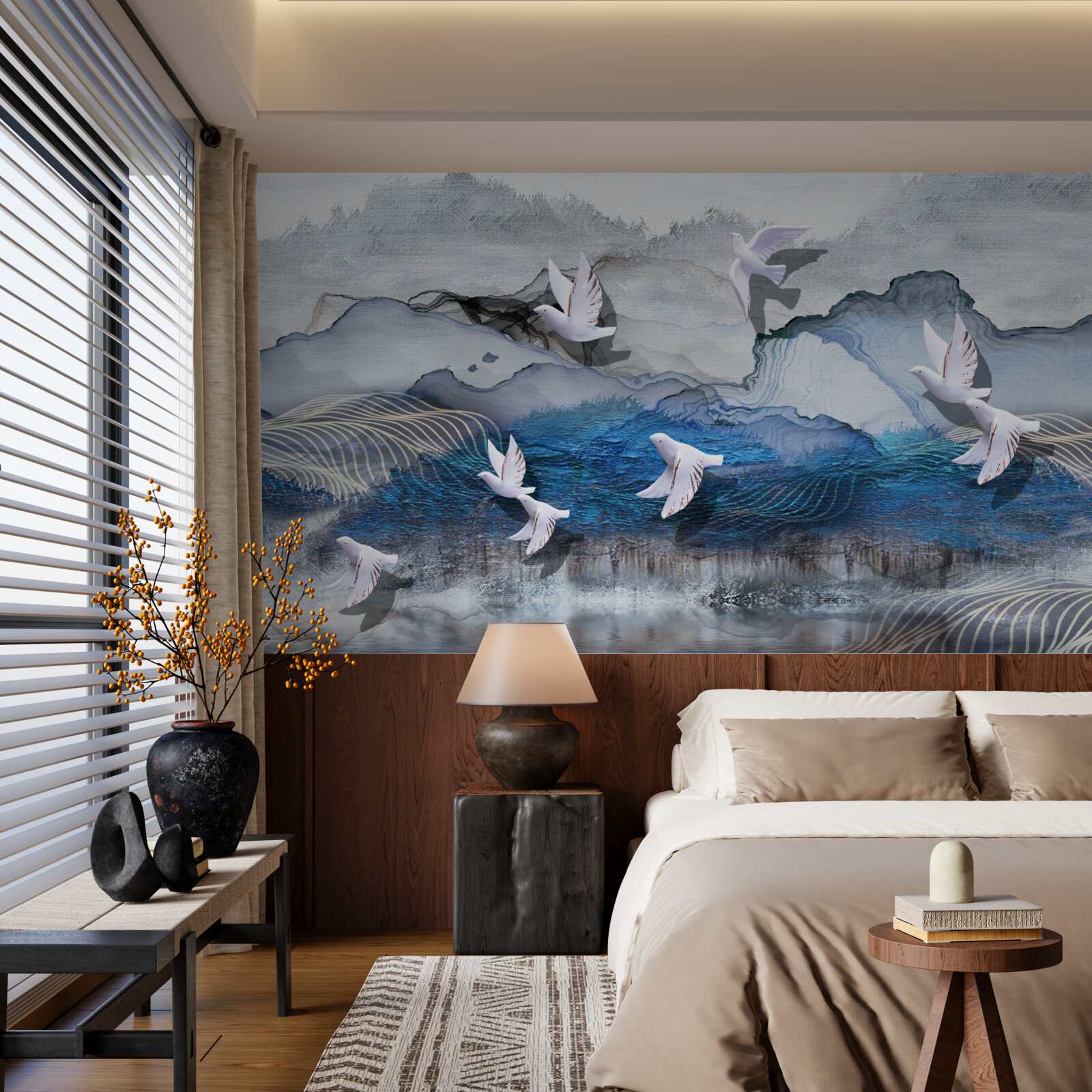 Fototapet Lebedele zboară deasupra furtunii