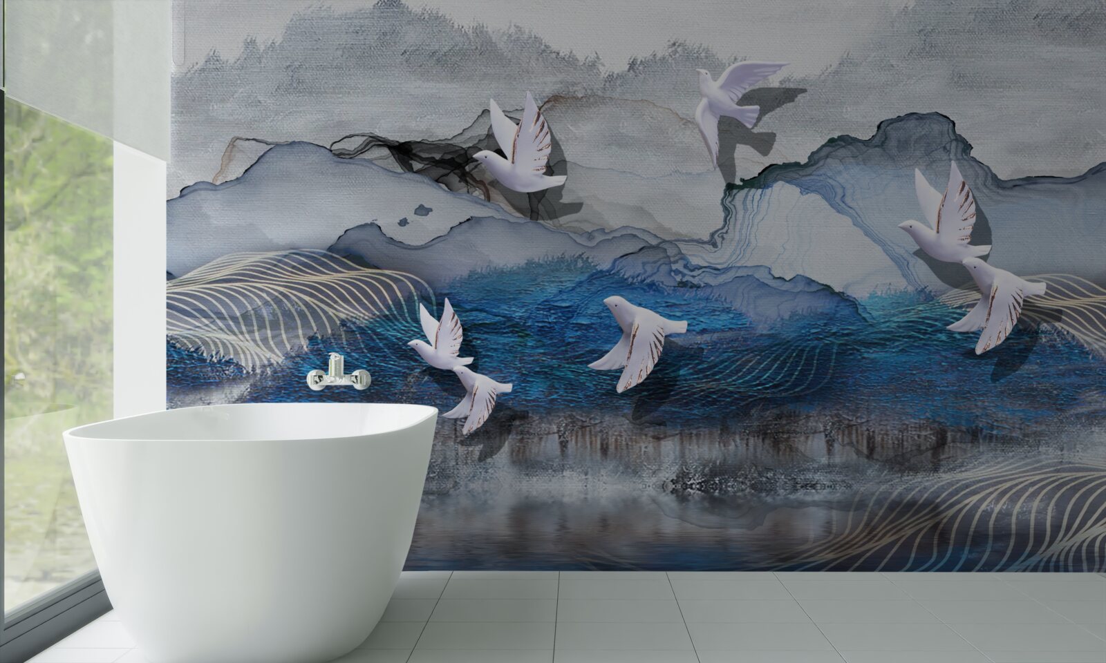 Fototapet Lebedele zboară deasupra furtunii