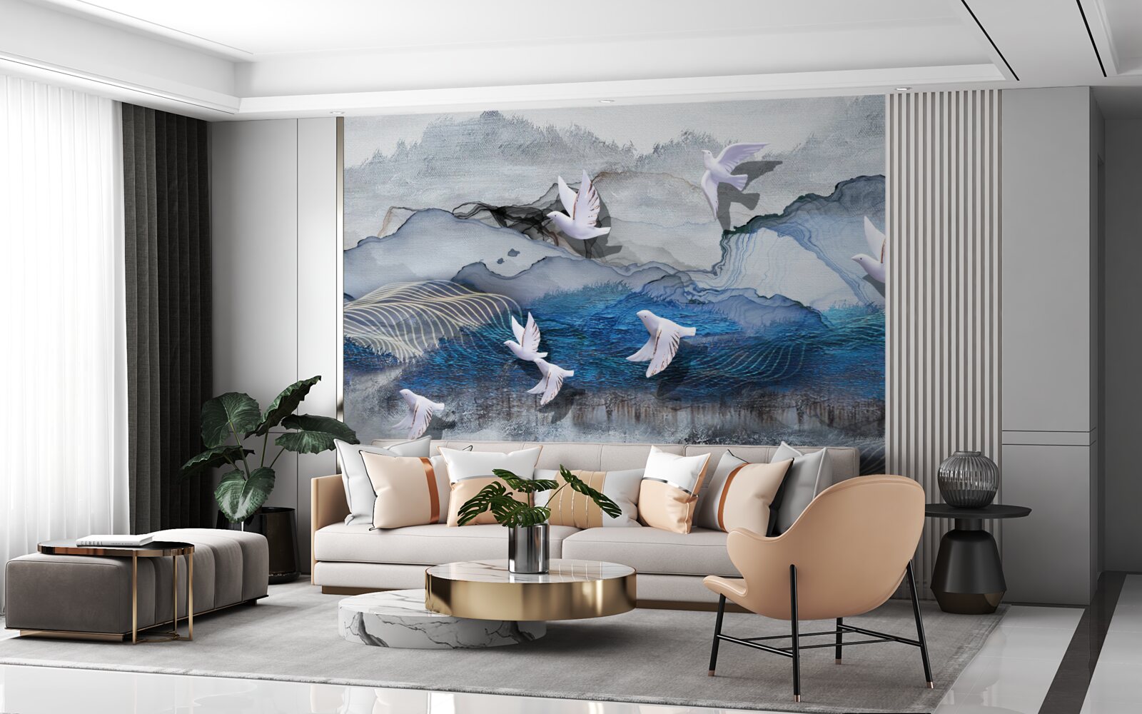 Fototapet Lebedele zboară deasupra furtunii