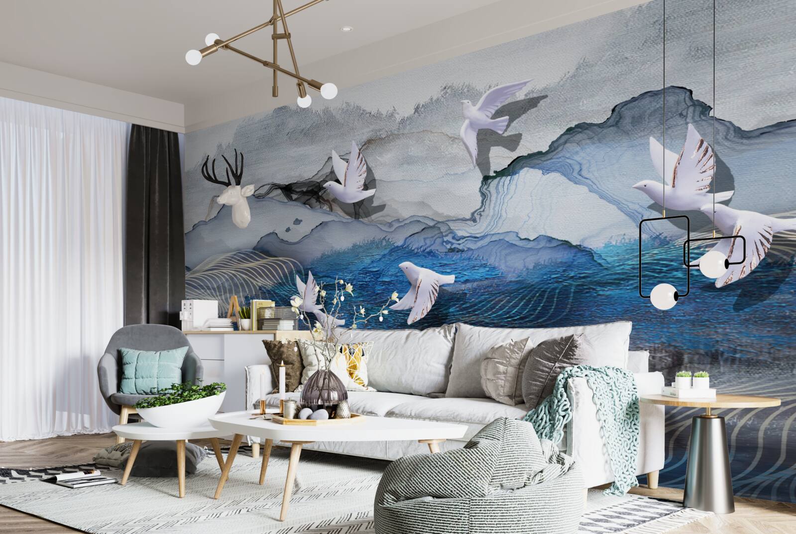 Fototapet Lebedele zboară deasupra furtunii