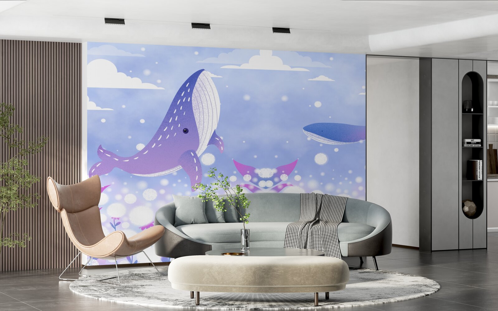 Fototapet o aglomerare de balene pe fundul oceanului