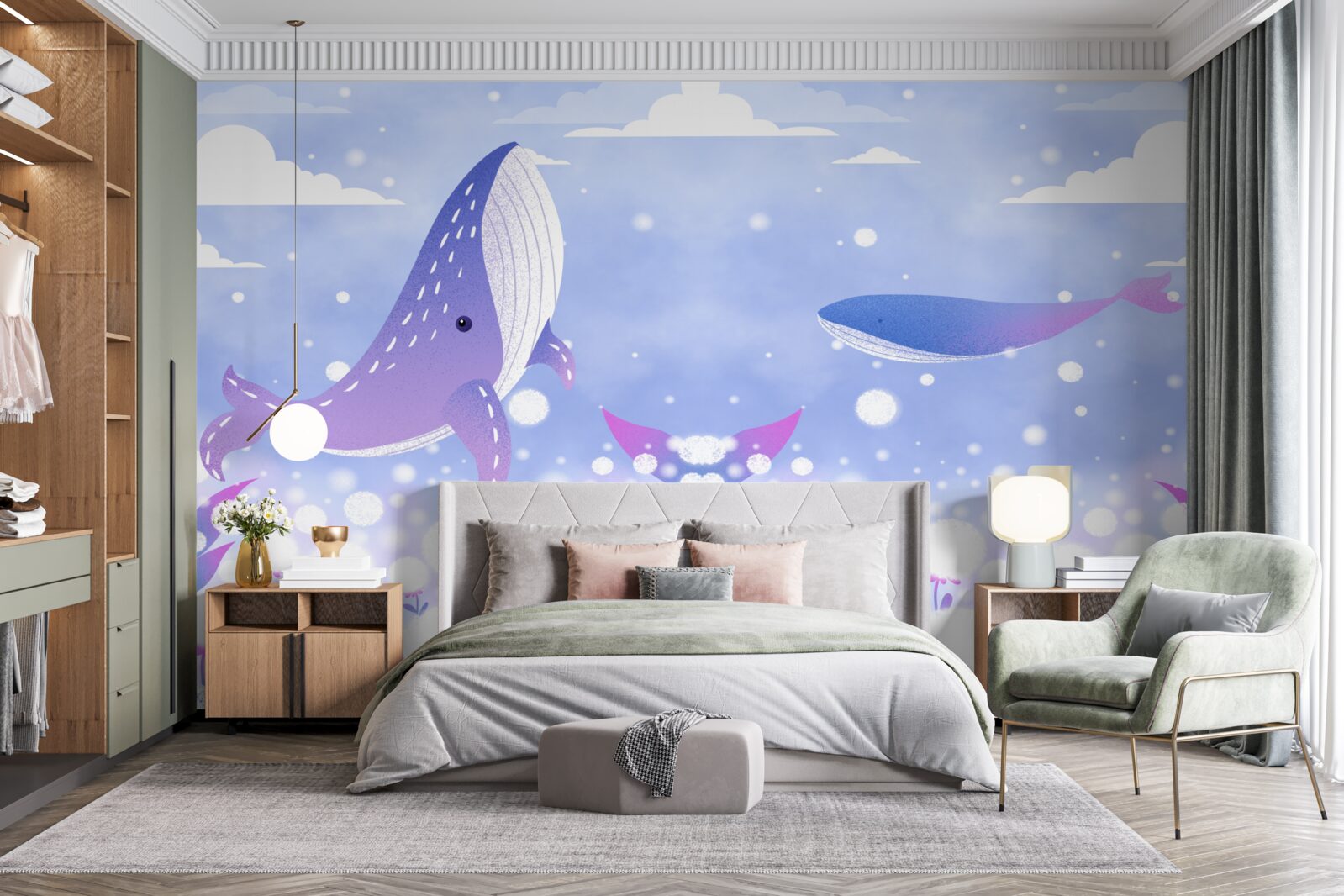 Fototapet o aglomerare de balene pe fundul oceanului