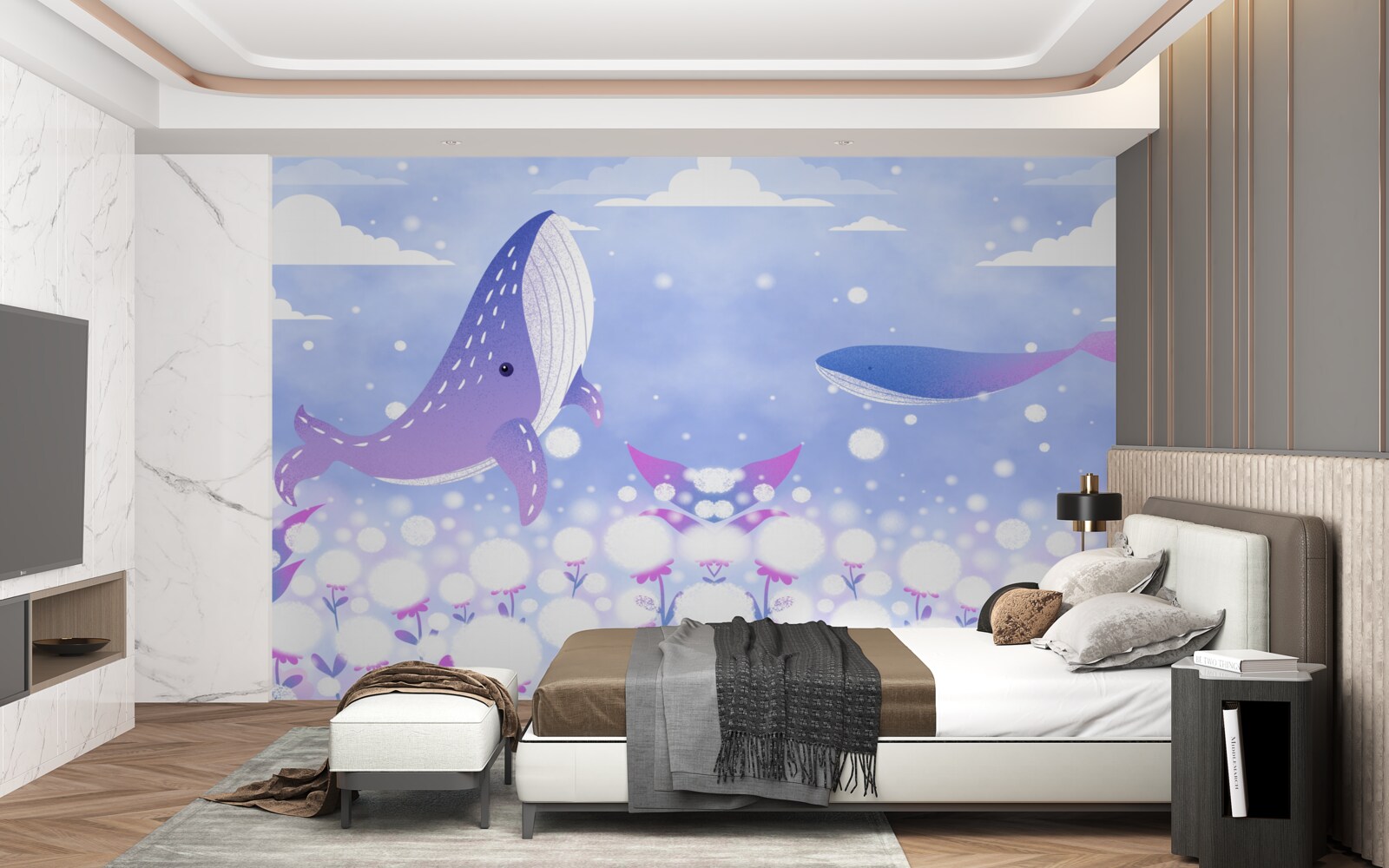 Fototapet o aglomerare de balene pe fundul oceanului