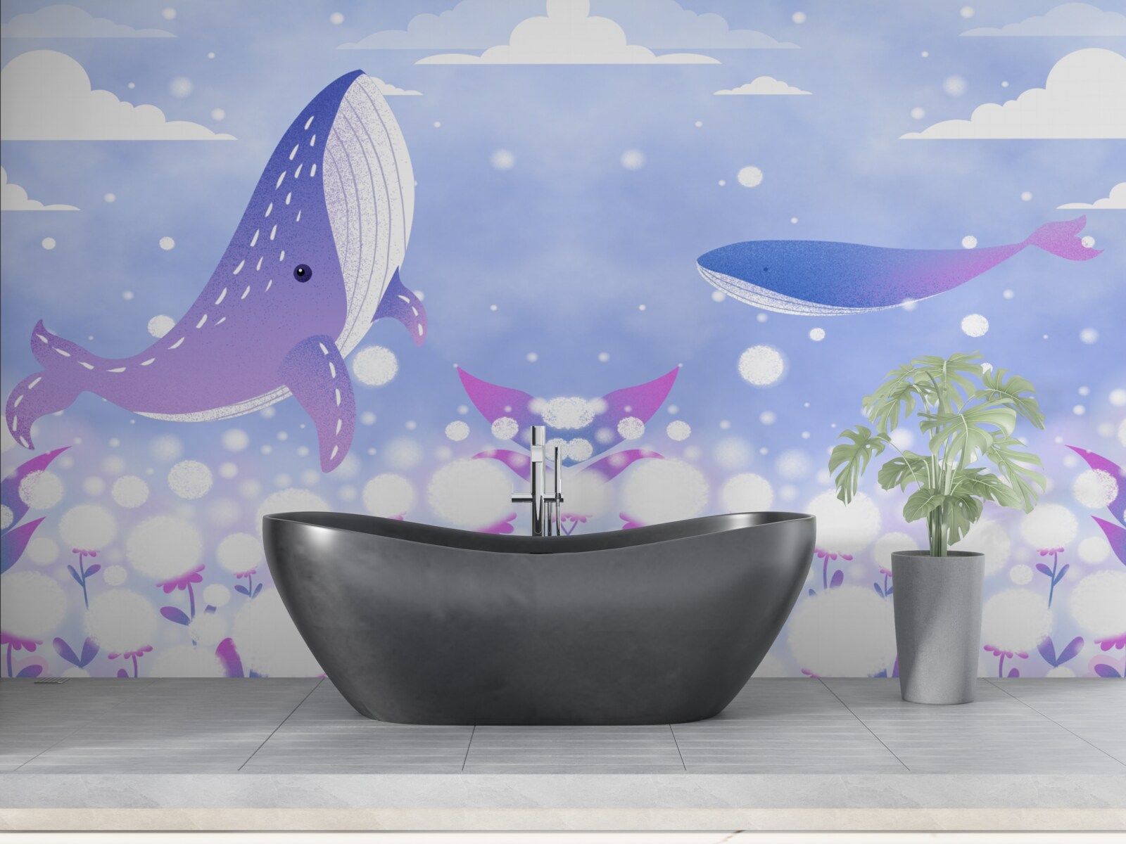 Fototapet o aglomerare de balene pe fundul oceanului