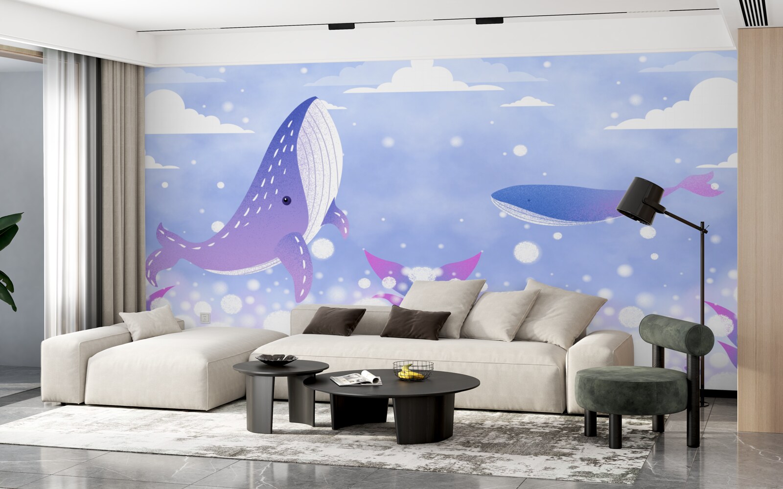 Fototapet o aglomerare de balene pe fundul oceanului