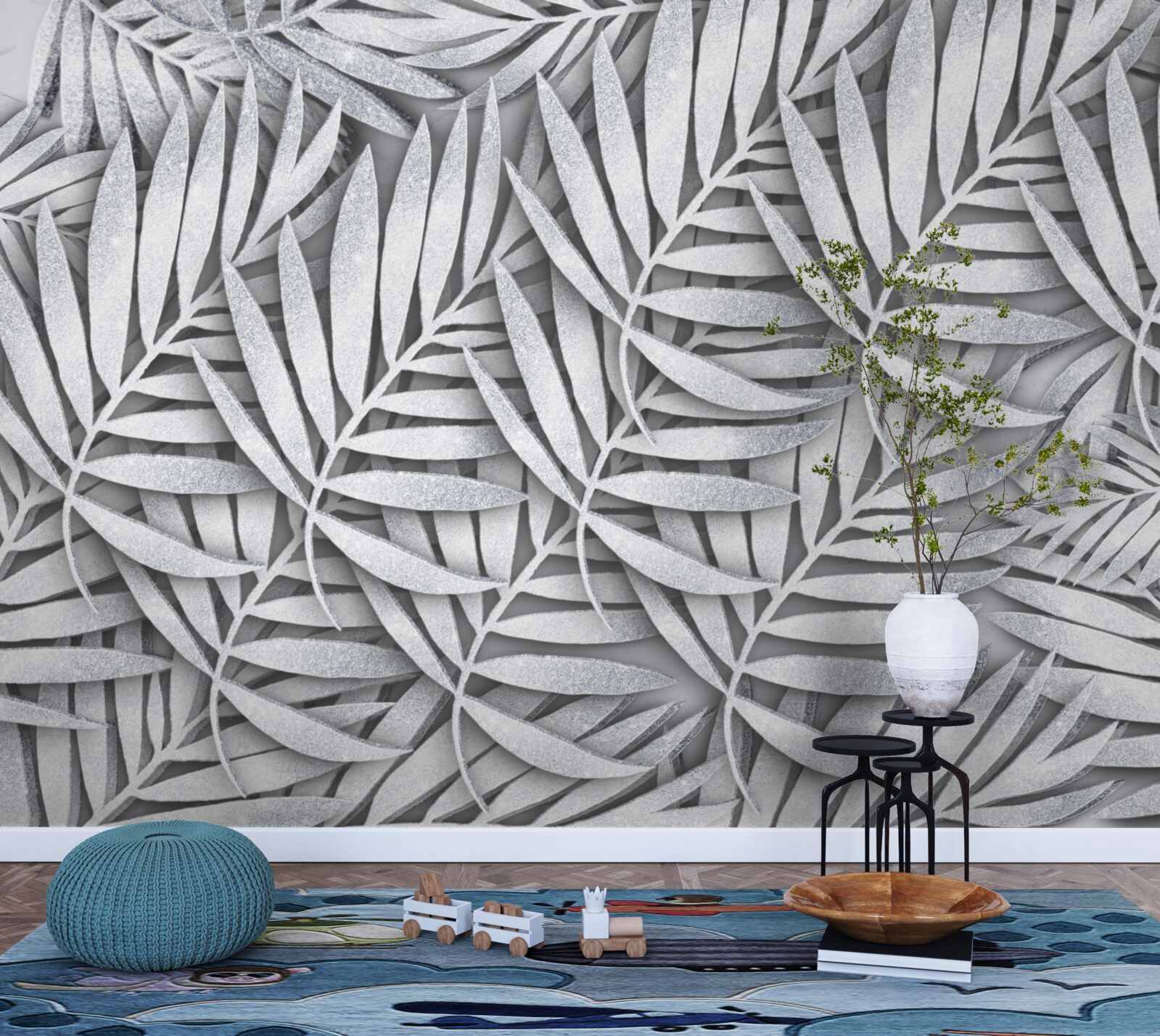 Fototapet ramuri de ferigă albă