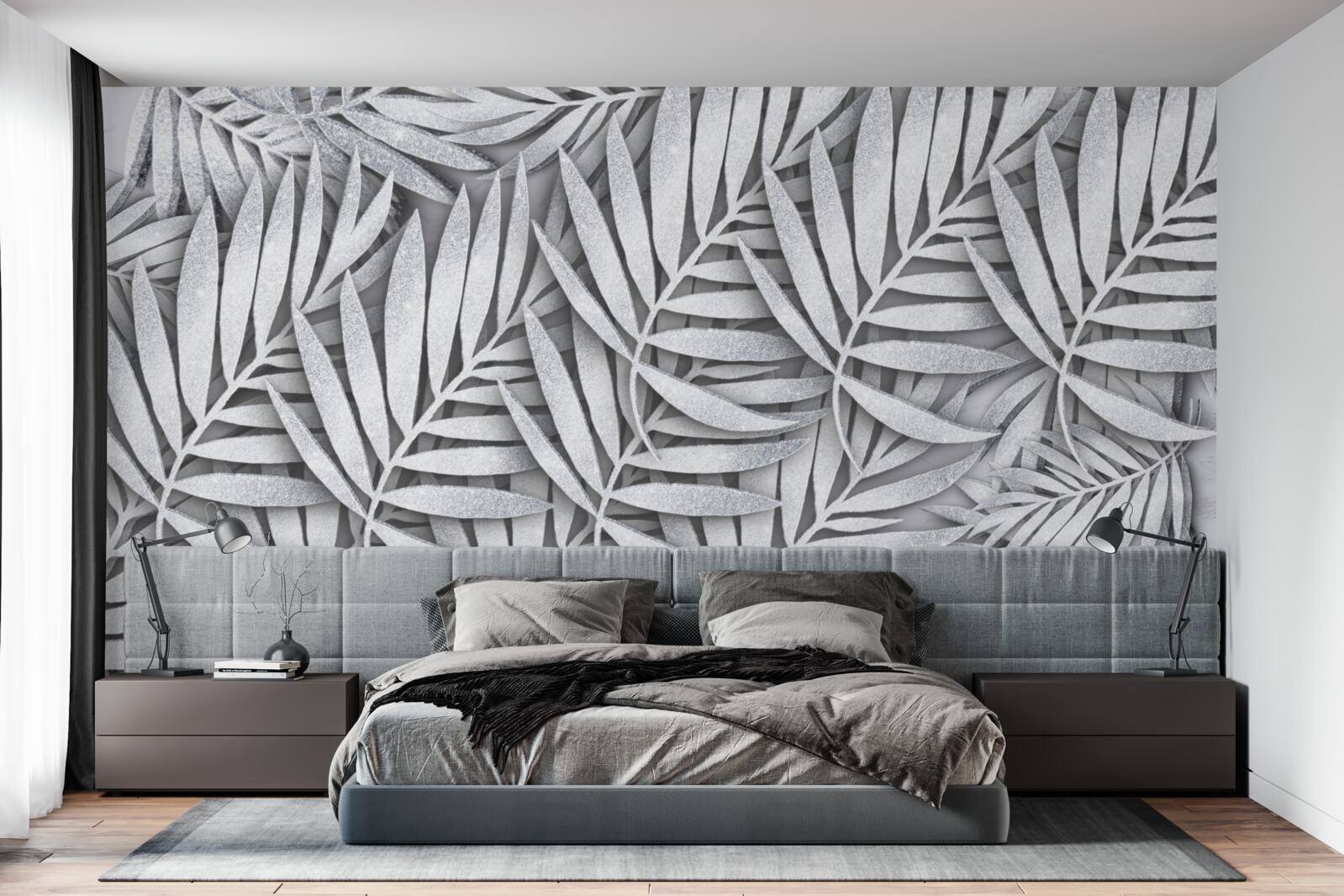 Fototapet ramuri de ferigă albă