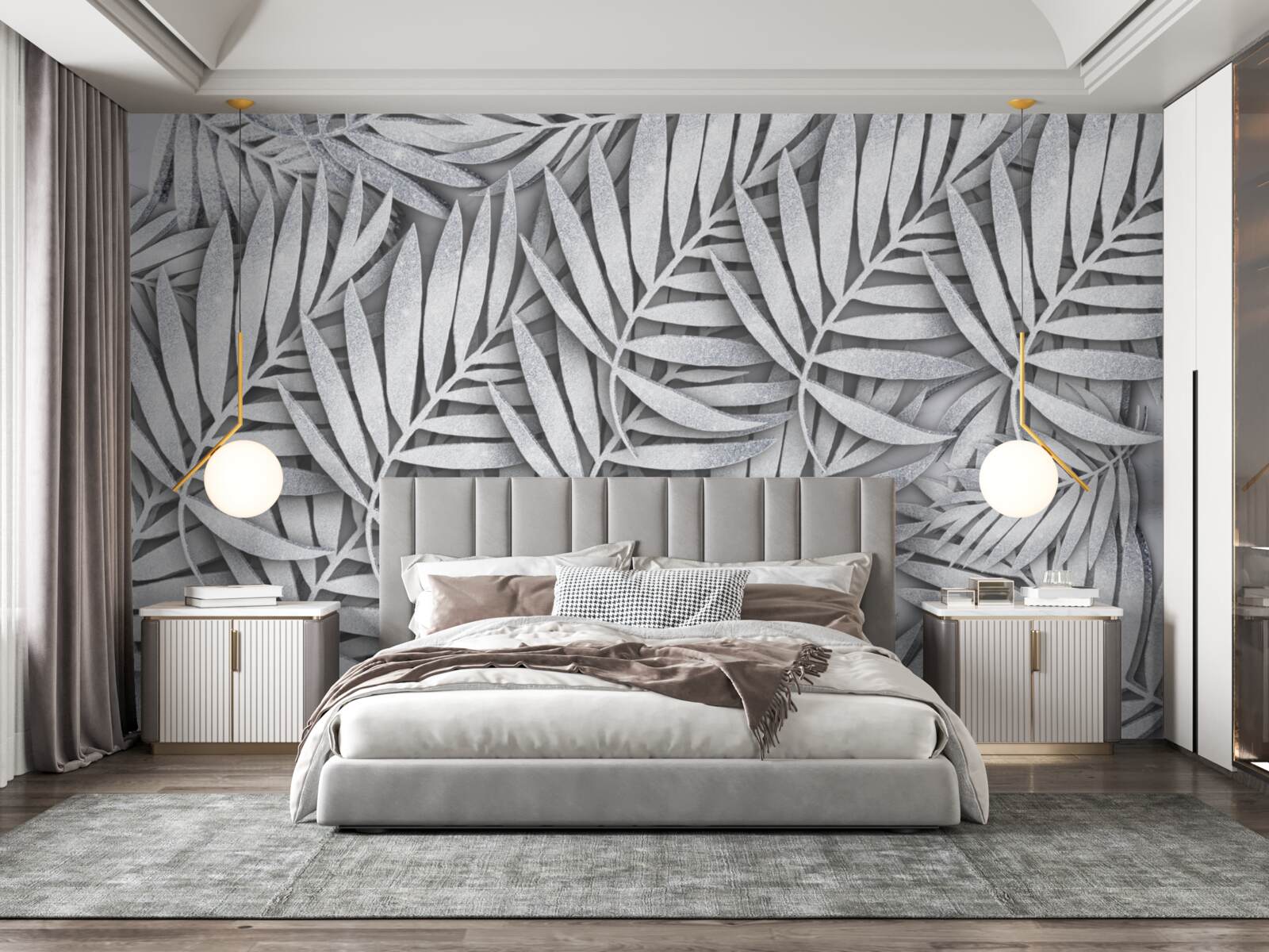 Fototapet ramuri de ferigă albă