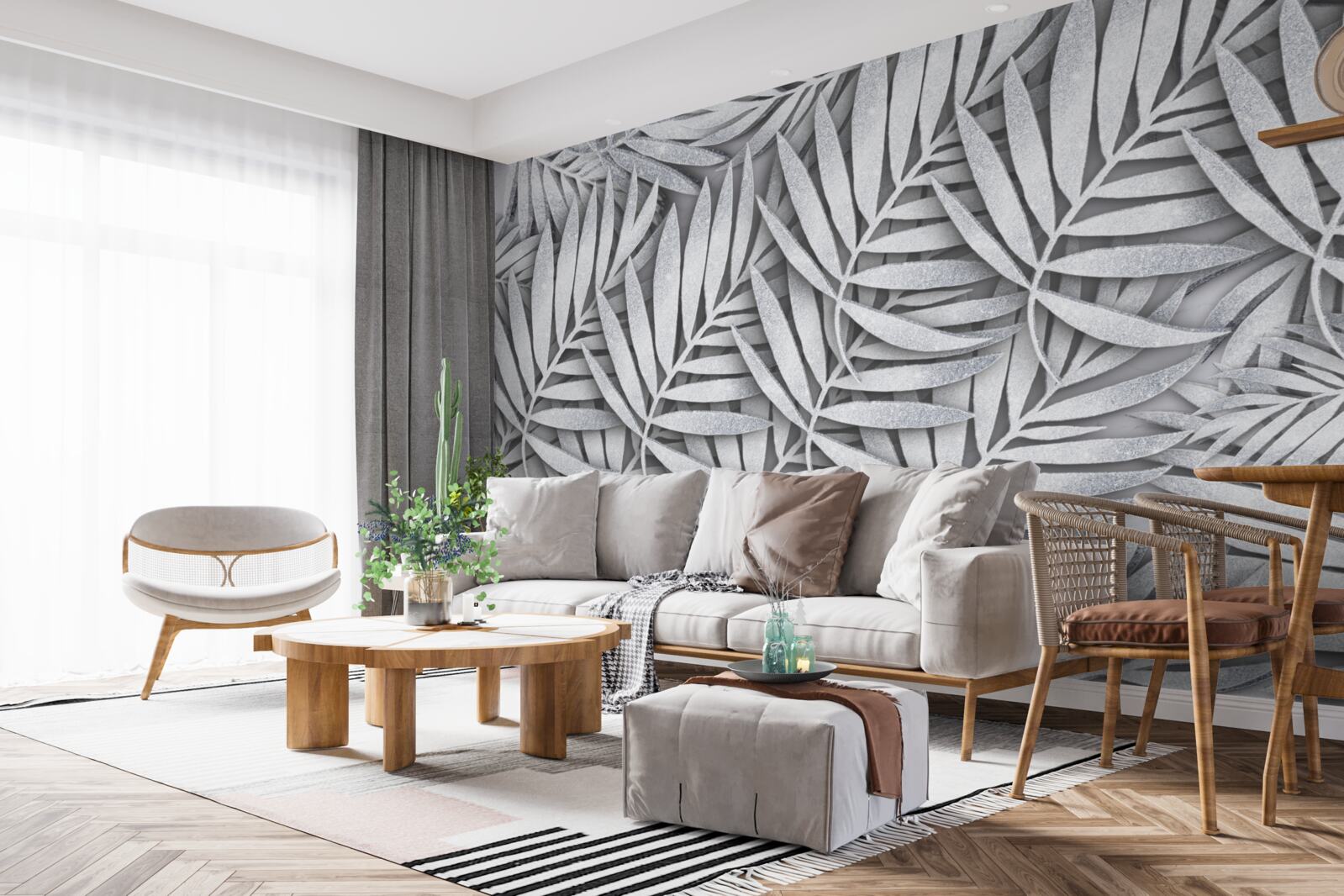 Fototapet ramuri de ferigă albă