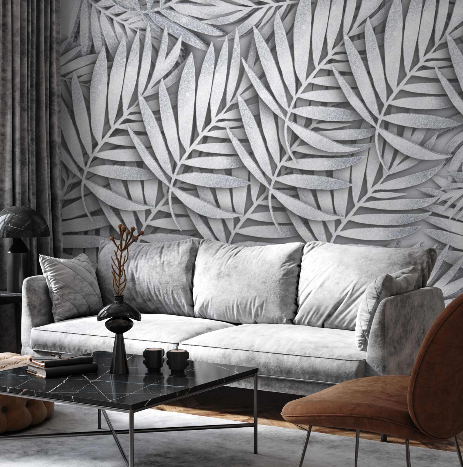 Fototapet ramuri de ferigă albă