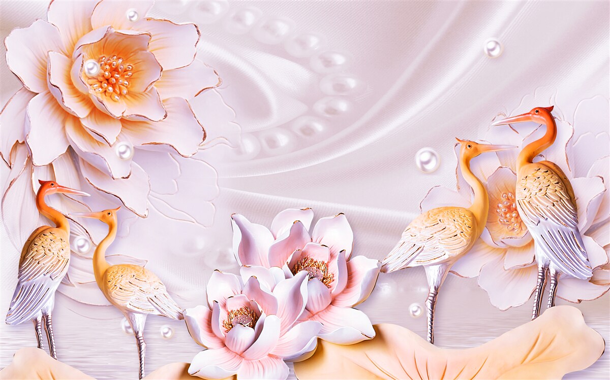 Fototapet stol de păsări și trandafiri cărămiziu pe mătase