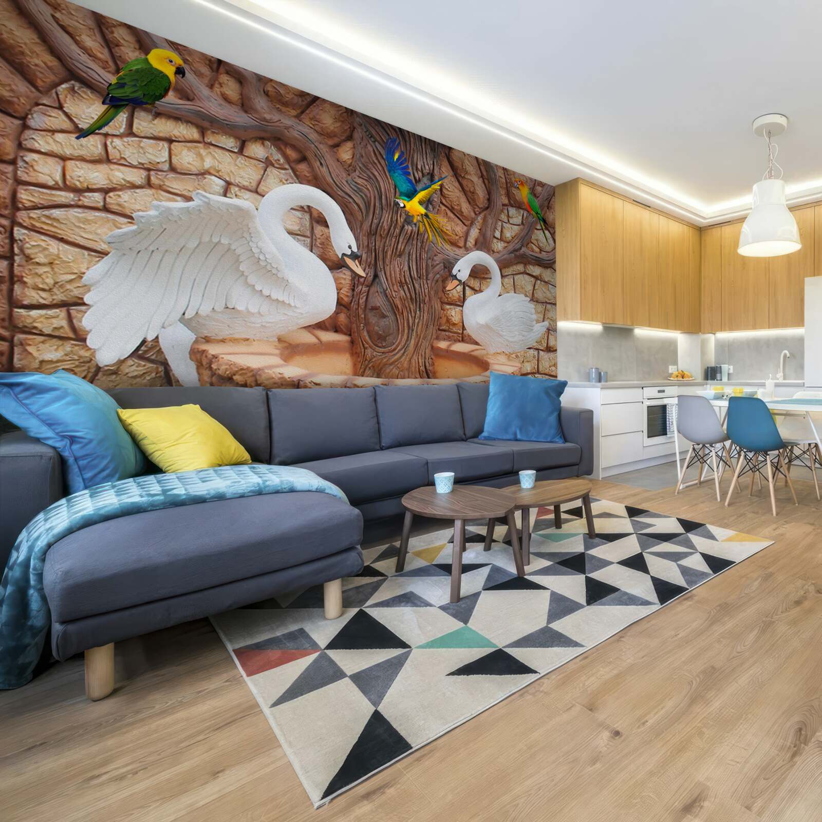 Fototapet două lebede lângă un iaz