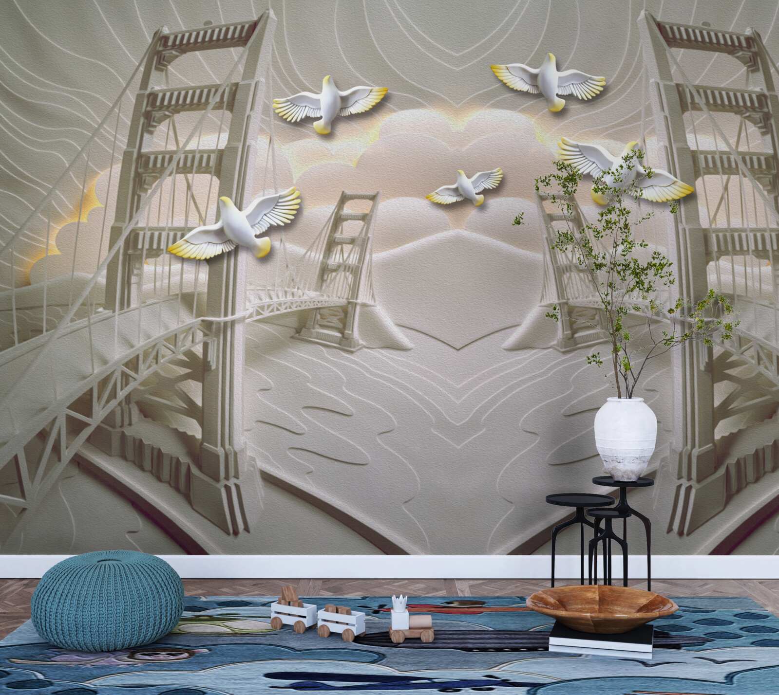 Fototapet reflecție a lebedelor peste poduri