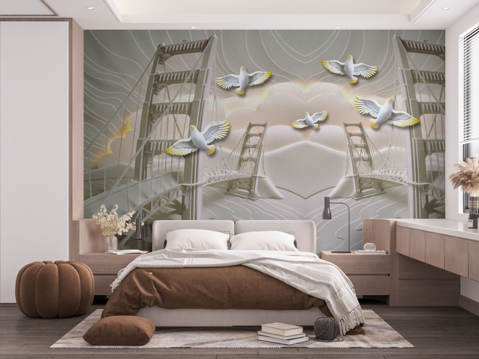 Fototapet reflecție a lebedelor peste poduri