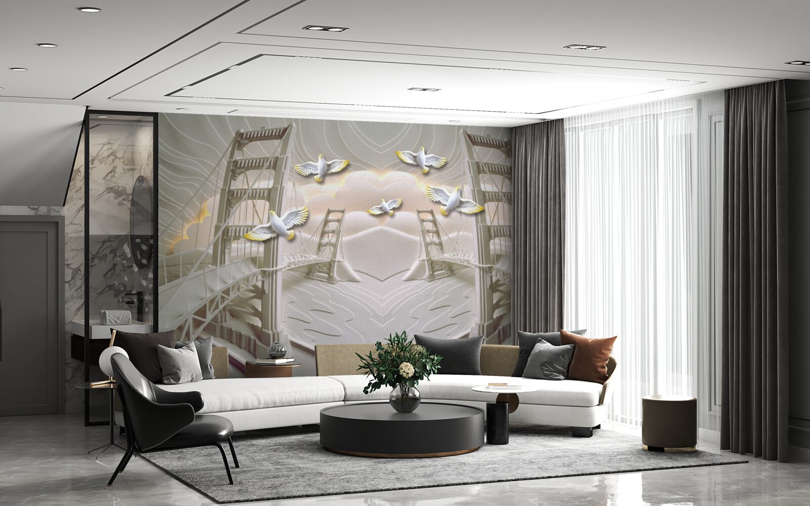 Fototapet reflecție a lebedelor peste poduri