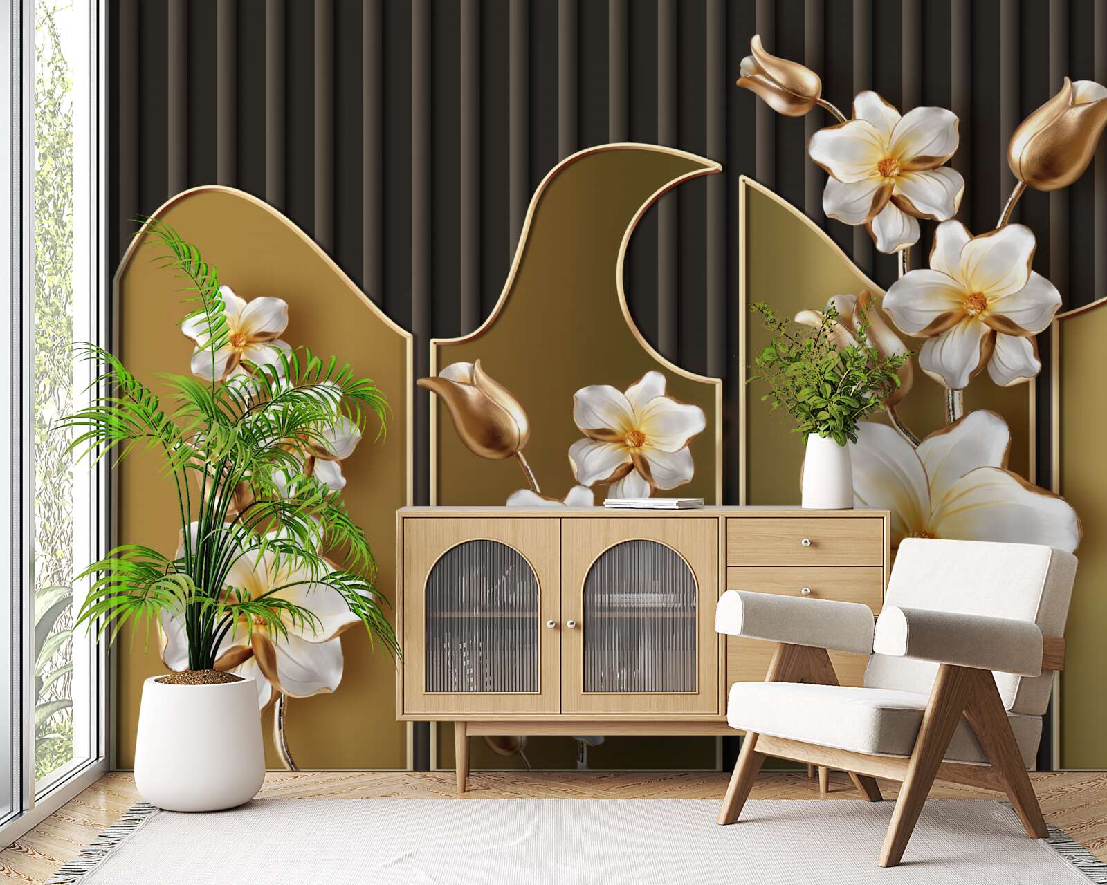 Fototapet Iacint alb ca zăpada pe un fundal auriu