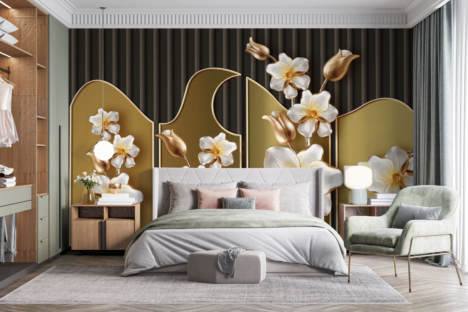 Fototapet Iacint alb ca zăpada pe un fundal auriu