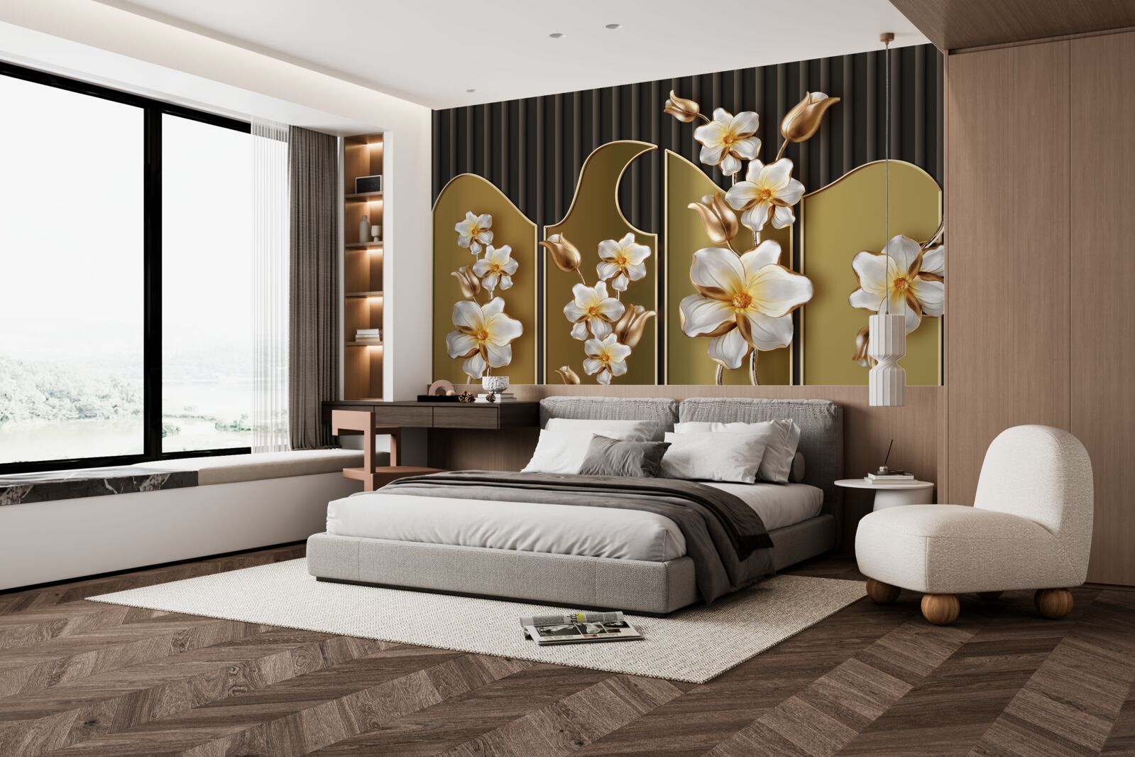 Fototapet Iacint alb ca zăpada pe un fundal auriu