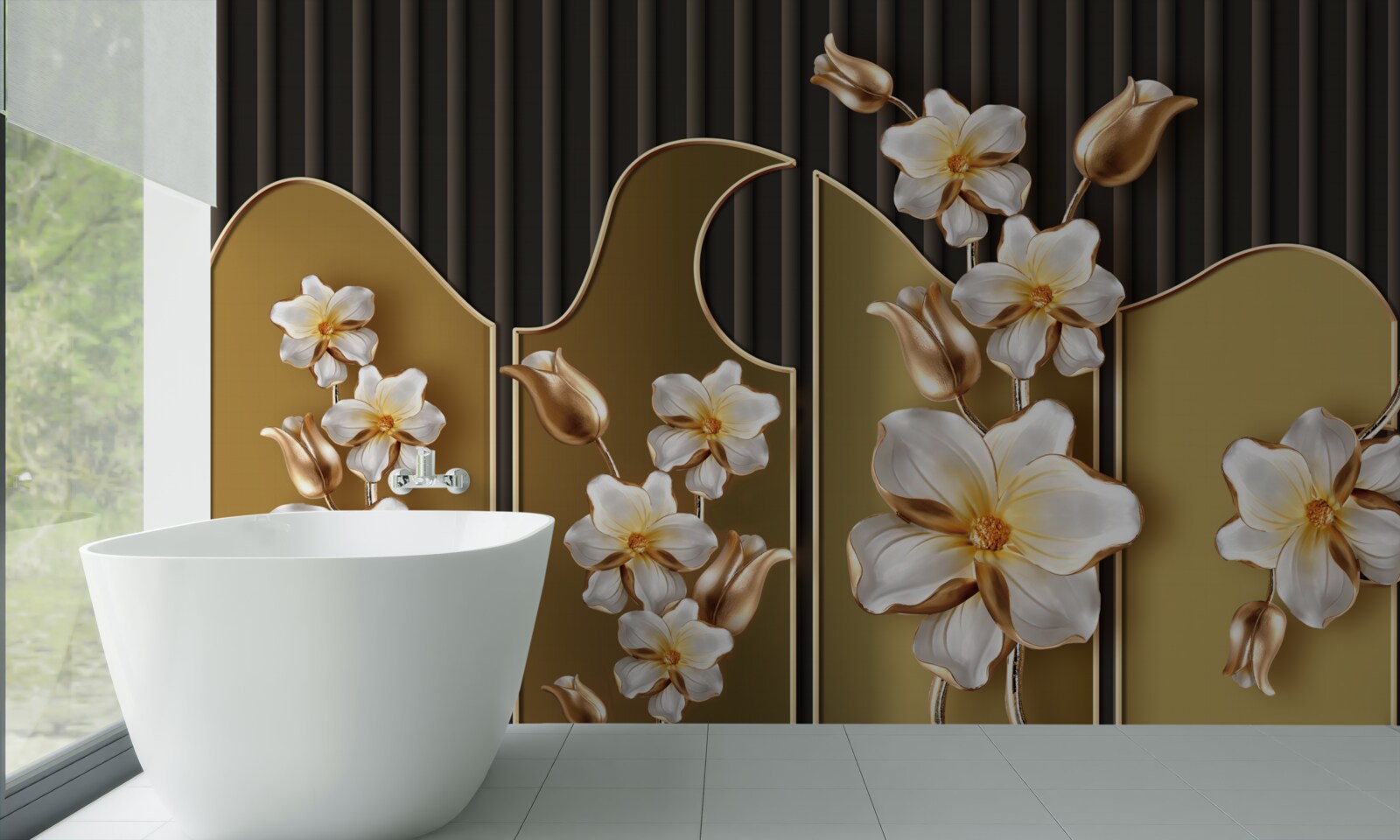 Fototapet Iacint alb ca zăpada pe un fundal auriu