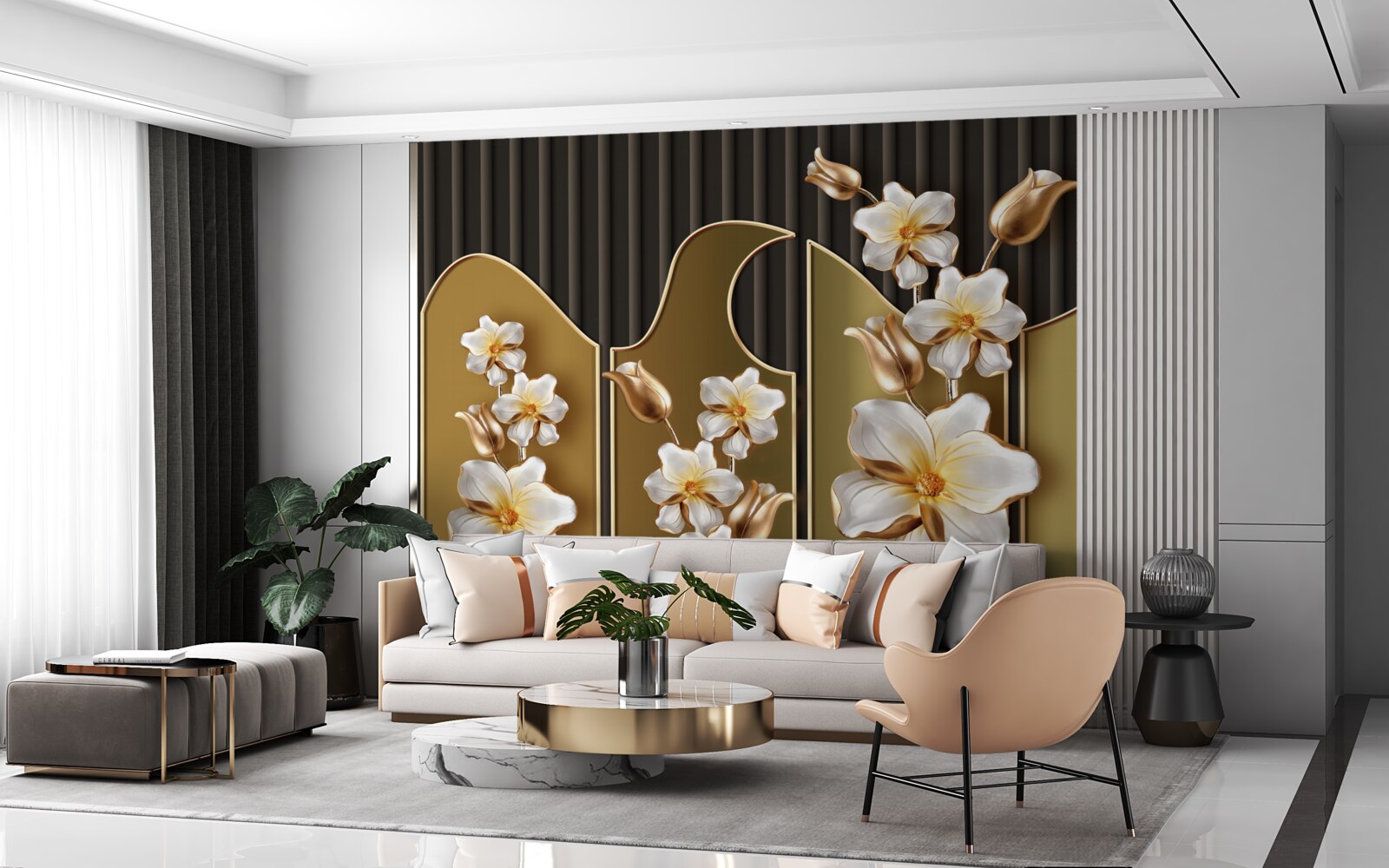 Fototapet Iacint alb ca zăpada pe un fundal auriu