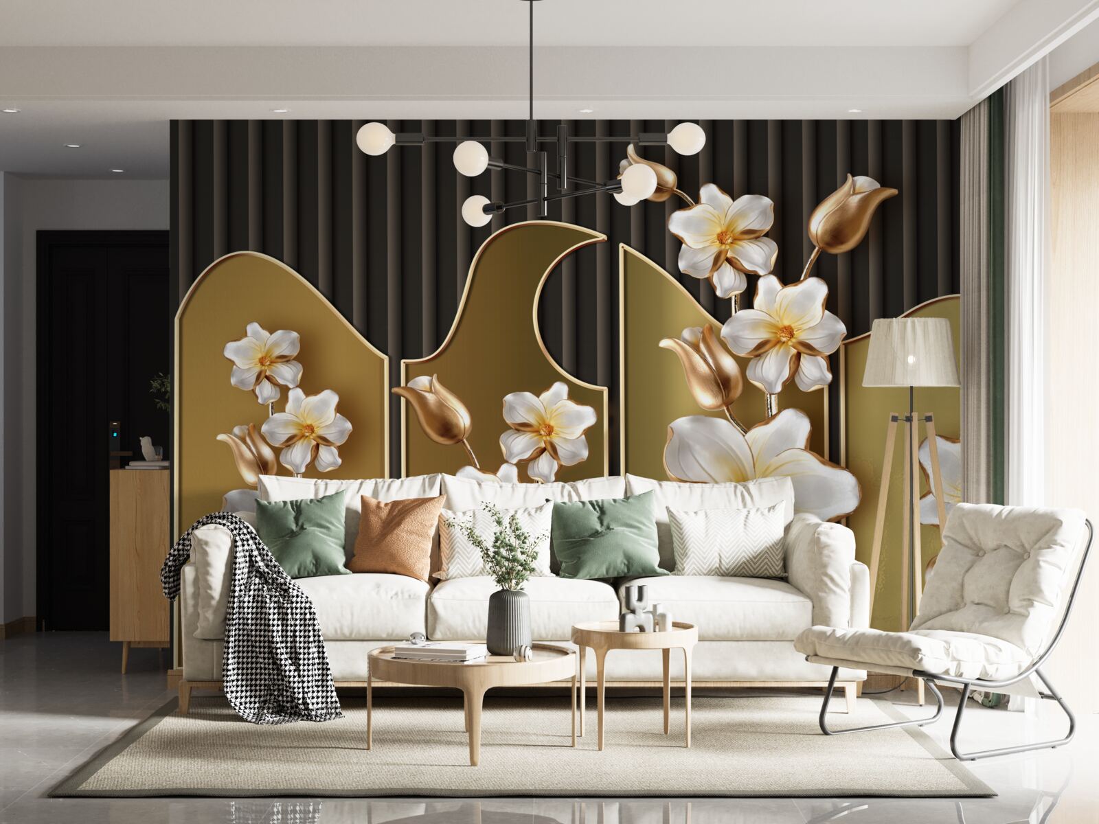 Fototapet Iacint alb ca zăpada pe un fundal auriu