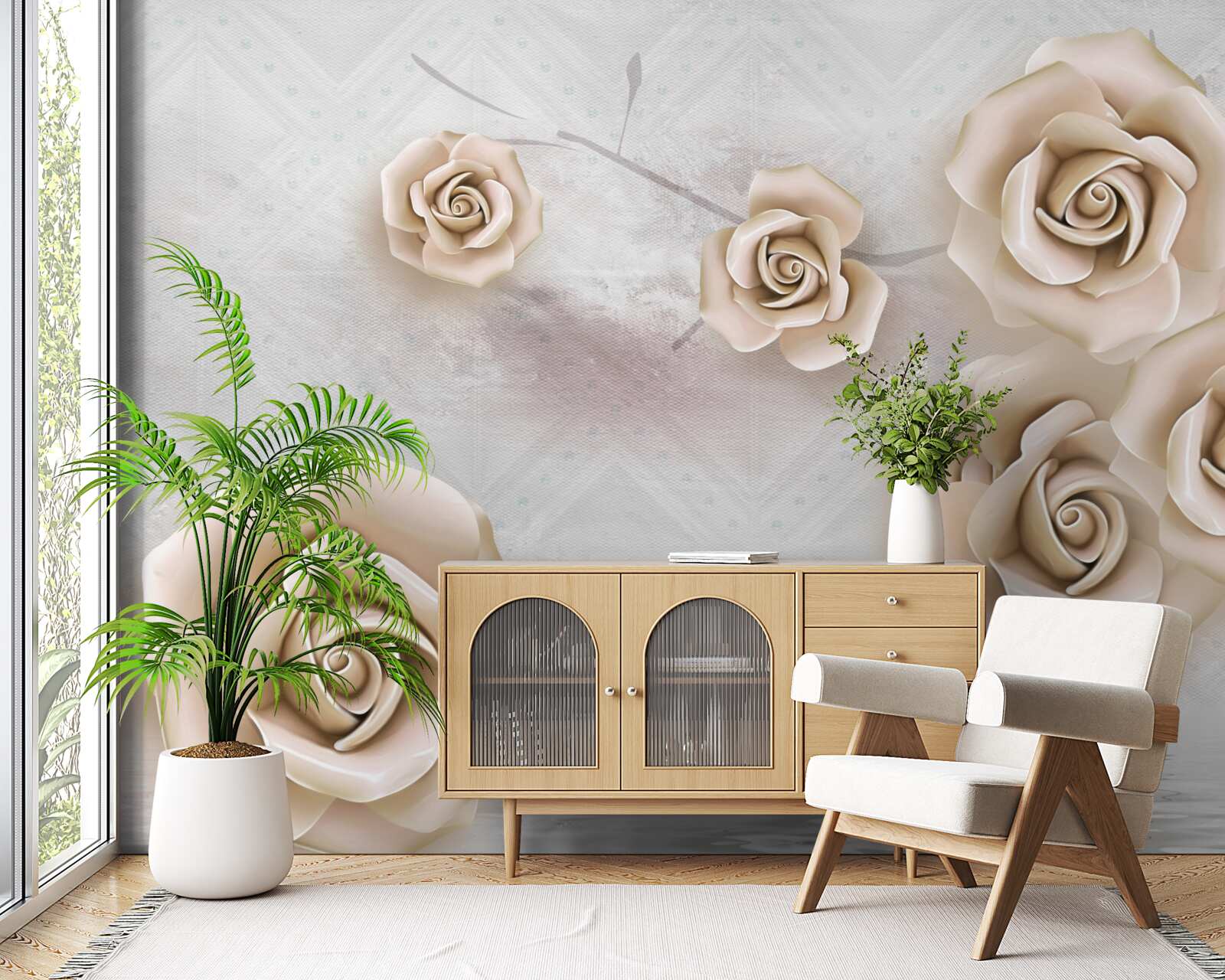 Fototapet trandafir de culoarea piersicii deasupra lichidului