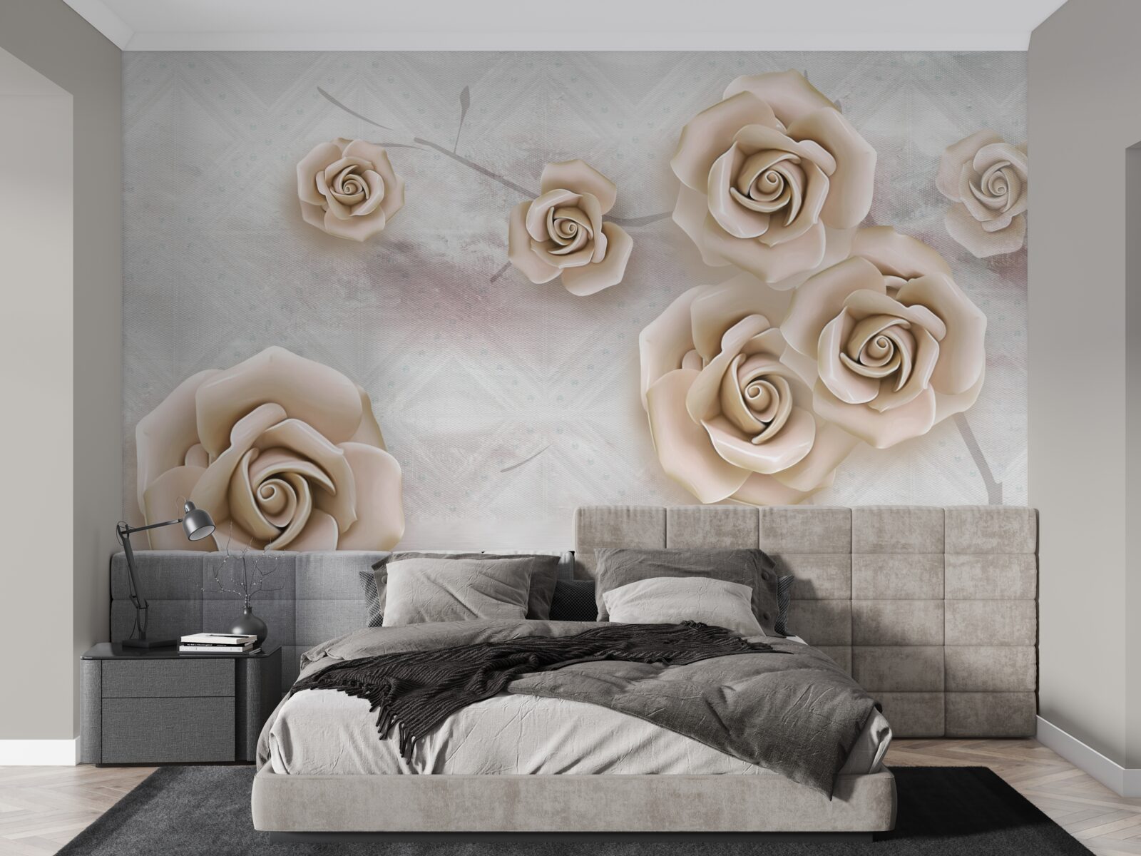 Fototapet trandafir de culoarea piersicii deasupra lichidului