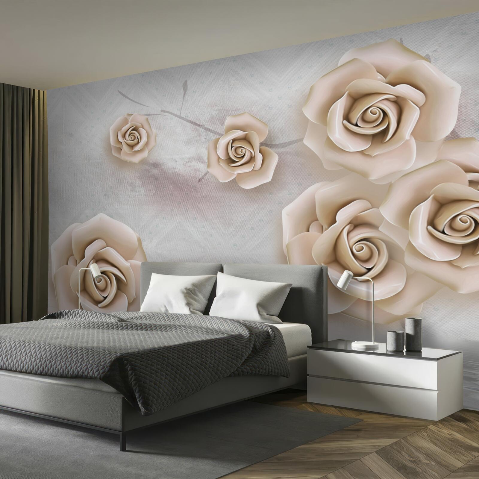 Fototapet trandafir de culoarea piersicii deasupra lichidului