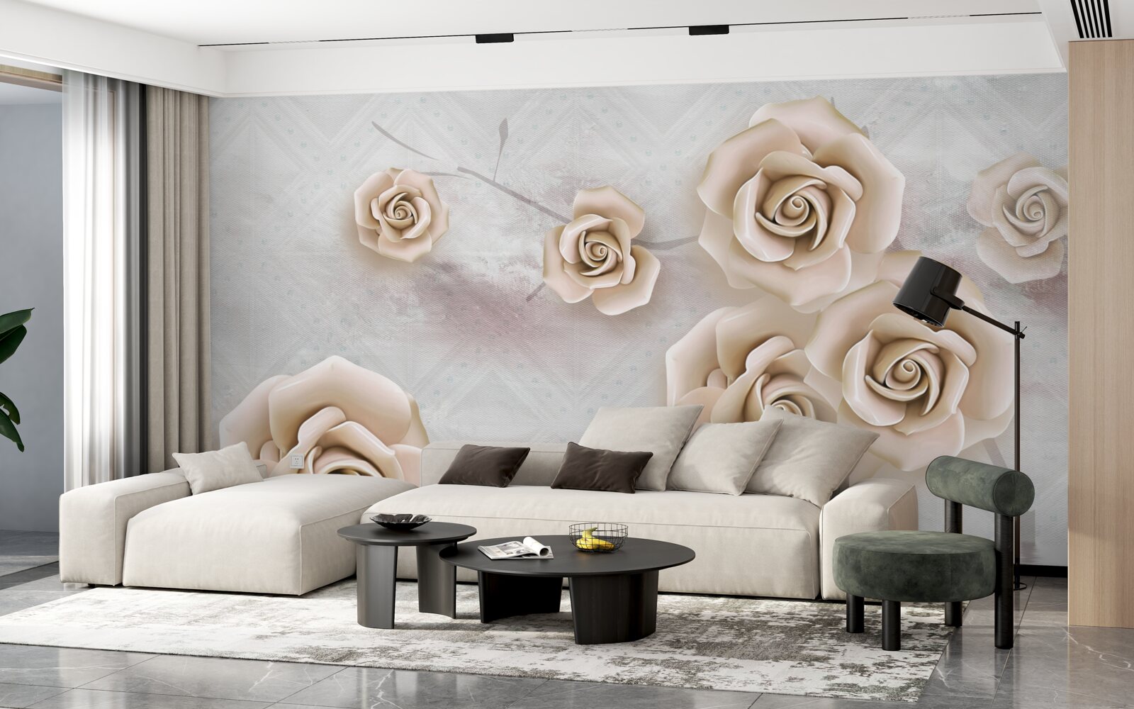 Fototapet trandafir de culoarea piersicii deasupra lichidului