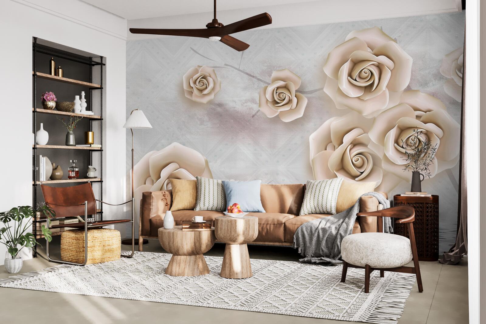 Fototapet trandafir de culoarea piersicii deasupra lichidului